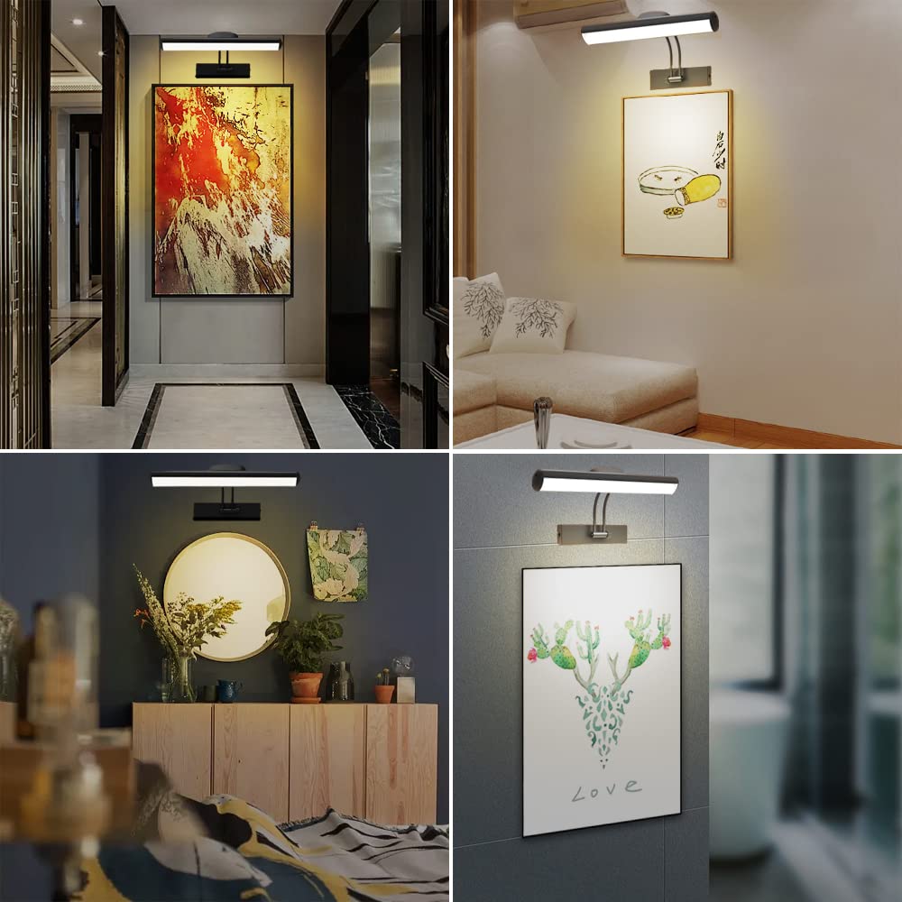 Rechargeable LED Dimmable Wall Lamp with Remote & Timer - Rotatable Light Heads, 3 Lighting Modes - Perfect for Displaying Paintings, Picture Frames, Mirrors & Artwork in Living Rooms, Galleries & Bedrooms