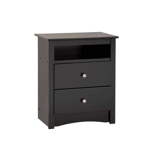 Sonoma Tall 2 Drawer Nightstand with Open Shelf - Modern Bedside Table for Bedroom, Living Room & Office - Multiple Finishes Available - Solid Wood Storage Cabinet with USB Charging Port