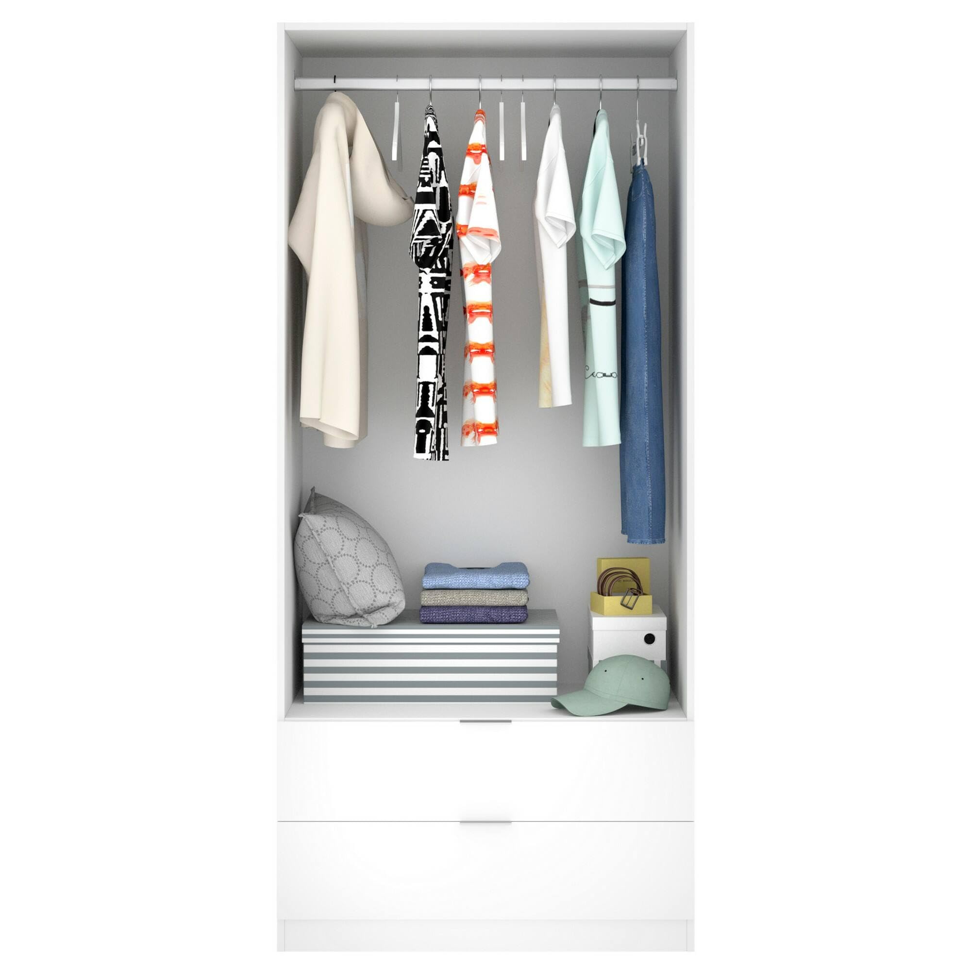 Dmora - 2 Door Wardrobe with 2 Drawers, White Closet Organizer for Bedroom, 81x52x184 cm - Perfect for Small Spaces & Apartment Storage