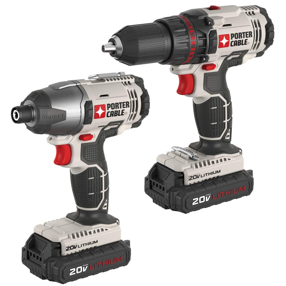 PORTER CABLE PCCK604L2 20V MAX Lithium-Ion Cordless Drill Driver and Impact Driver Combo Kit - Power Tools for DIY Projects, Home Repairs & Professional Construction Work