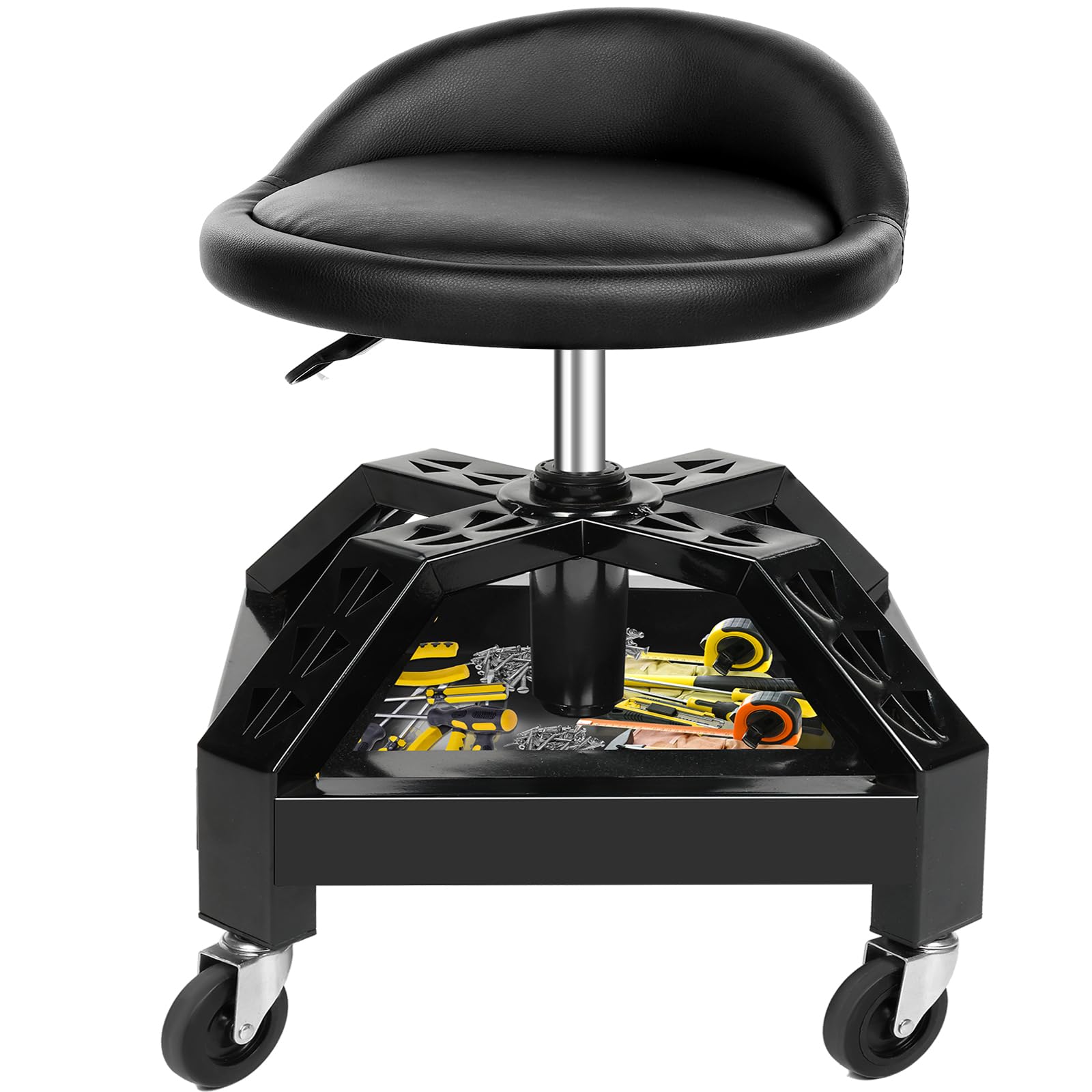 Heavy Duty Adjustable Rolling Mechanic Stool with Lockable 360° Wheels & Tool Tray - 350 Lbs Capacity Garage Shop Rolling Seat for Mechanics, DIY Enthusiasts - Perfect for Auto Repair, Workshop & Home Garage Use
