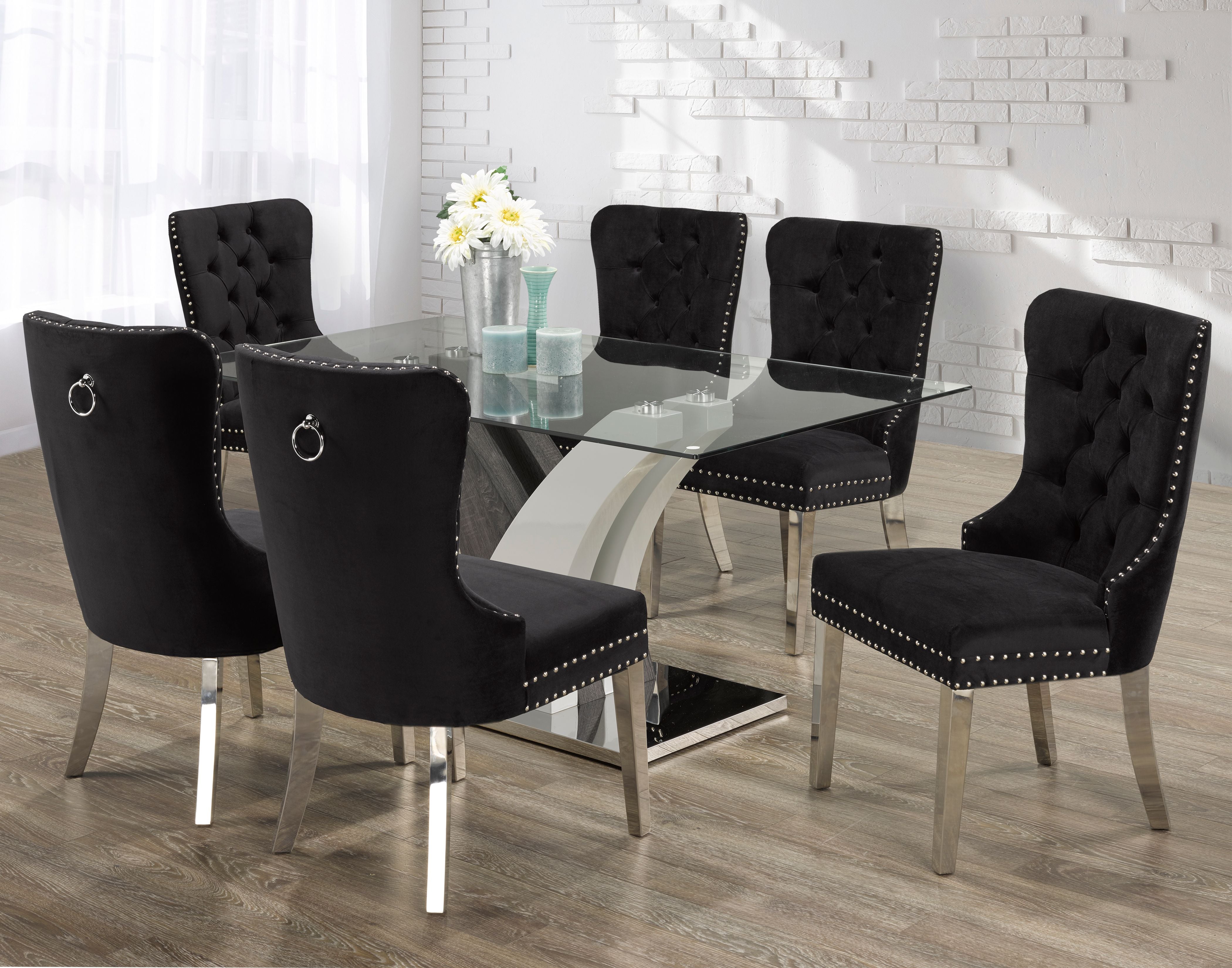 7-Piece Modern Dining Room Set - Black Wooden Table & Chairs for Kitchen & Dining Room | Perfect for Family Meals & Entertaining Guests
