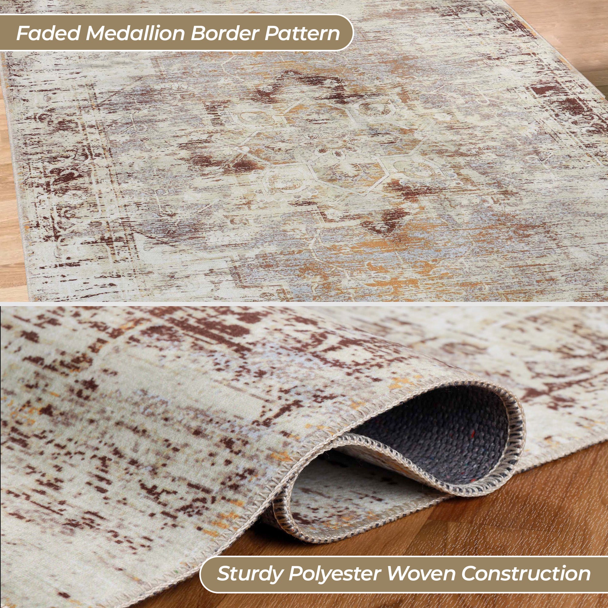 Dove Rustic Machine Washable Indoor Area Rug - Soft Non-Slip Living Room Carpet, Bedroom Runner Rug for Home Decor (5x8 ft, Beige) | Perfect for Cozy Spaces, Entryways & High Traffic Areas