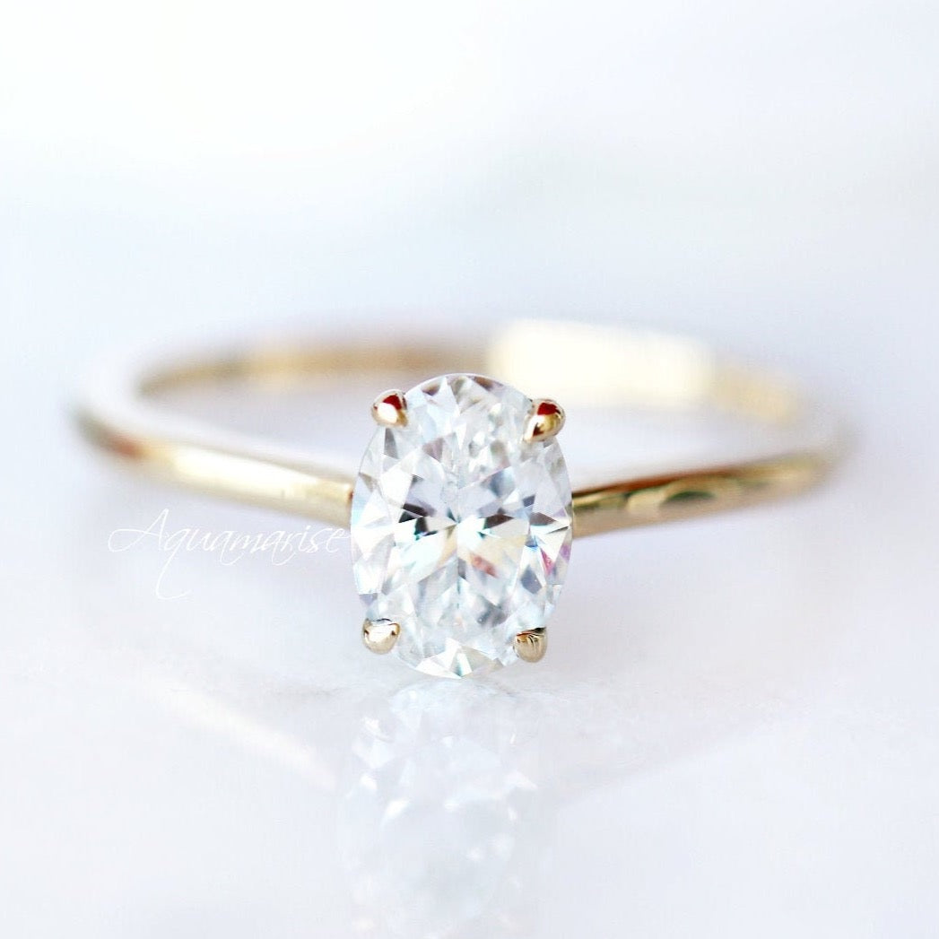 1CT Solitaire Moissanite Engagement Ring 14K Solid Yellow Gold - Perfect for Proposals, Weddings & Anniversary Gifts