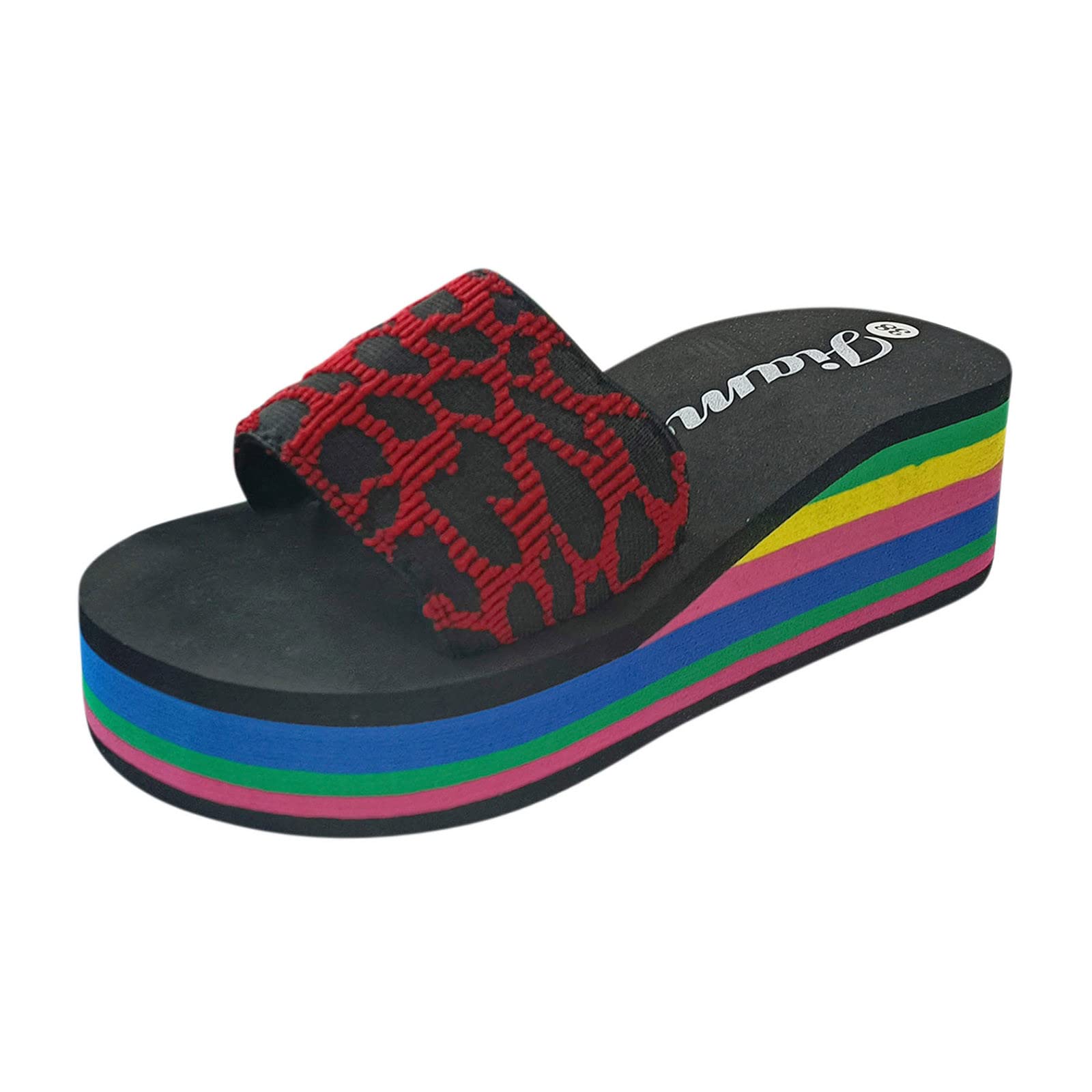 **Women's Bohemian Leopard Print Wedge Sandals - Casual Beach Slippers with Rainbow Accents for Ladies | Perfect for Summer Vacations, Poolside Relaxation & Boho Fashion Outfits**