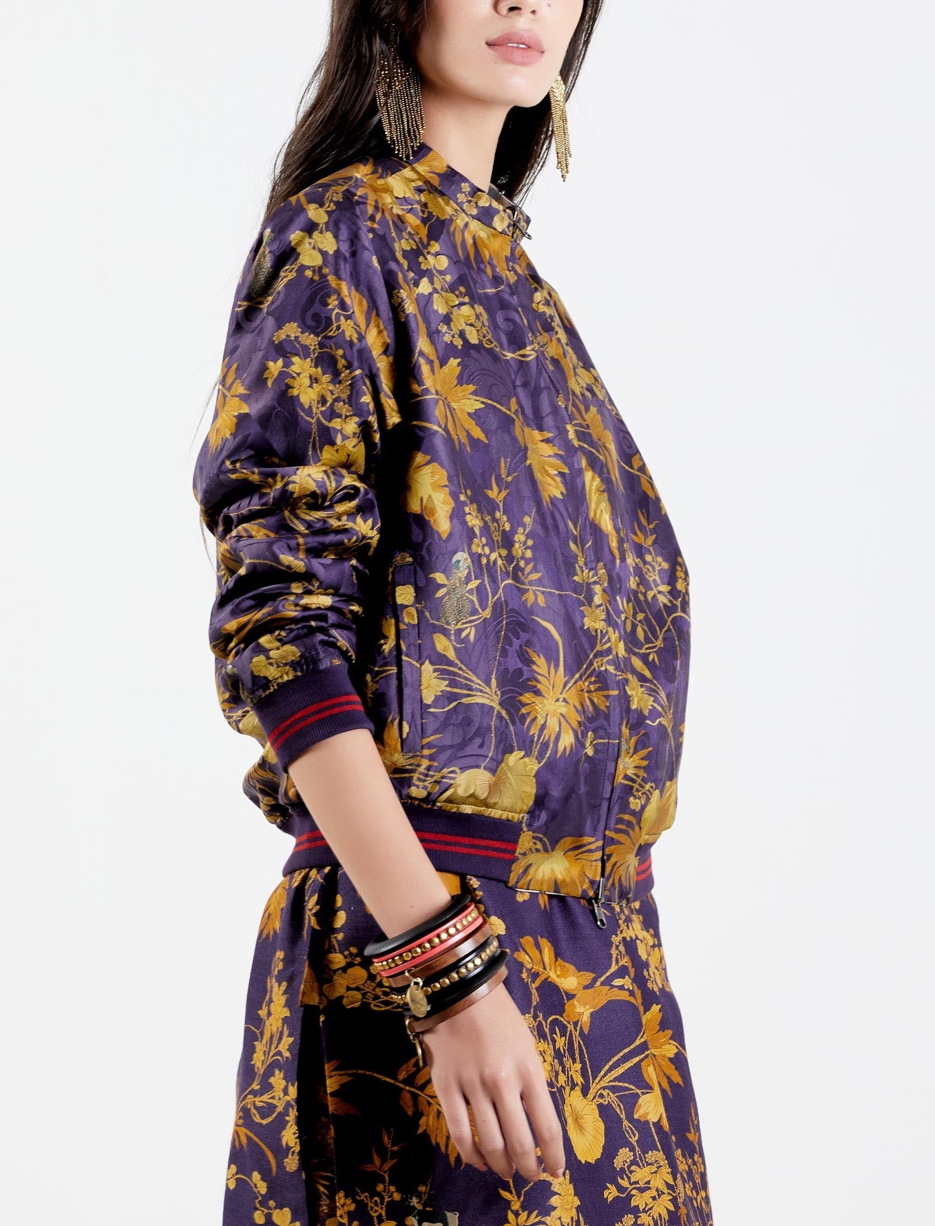 Janbaaz Men's Silk Bomber Jacket - Gold Damask Pattern - Stylish Lightweight Jacket for Casual Wear & Night Out