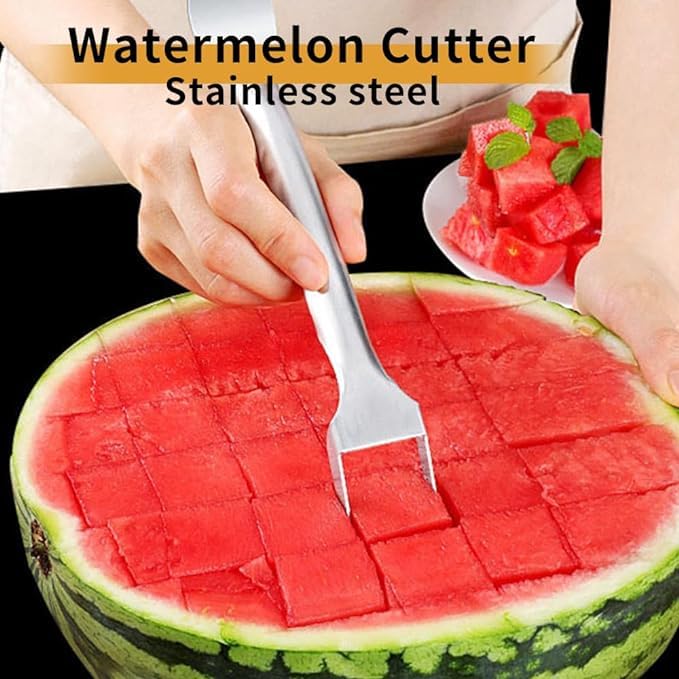 2 in 1 Stainless Steel Fruit Knife & Watermelon Fork Slicer Tool - Dual Head Fruit Cutter for Watermelon, Melon, Pineapple - Perfect for Picnics, BBQs & Kitchen Prep (1pc)