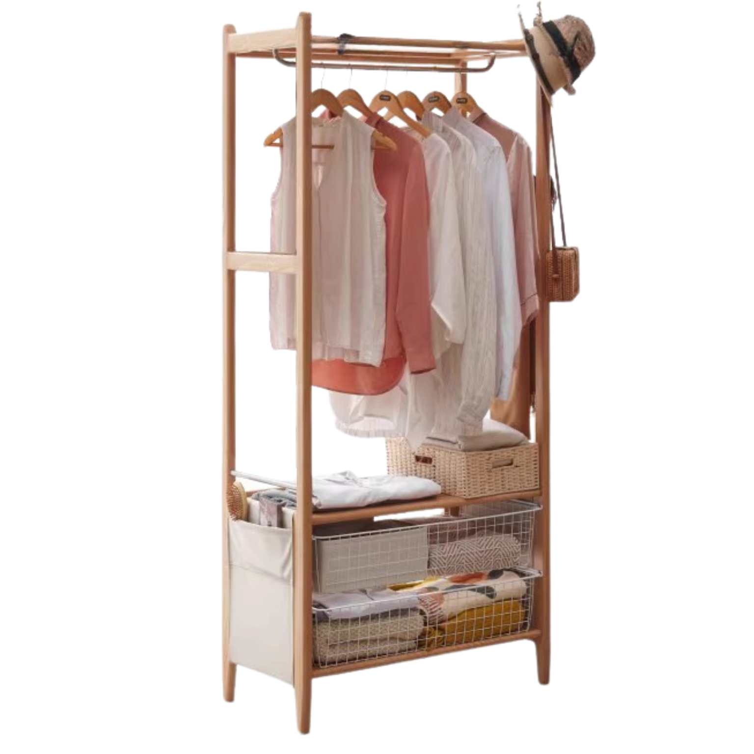 Premium Oak Solid Wood Coat Rack with Integrated Hooks - Perfect for Entryway, Bedroom & Closet Organization
