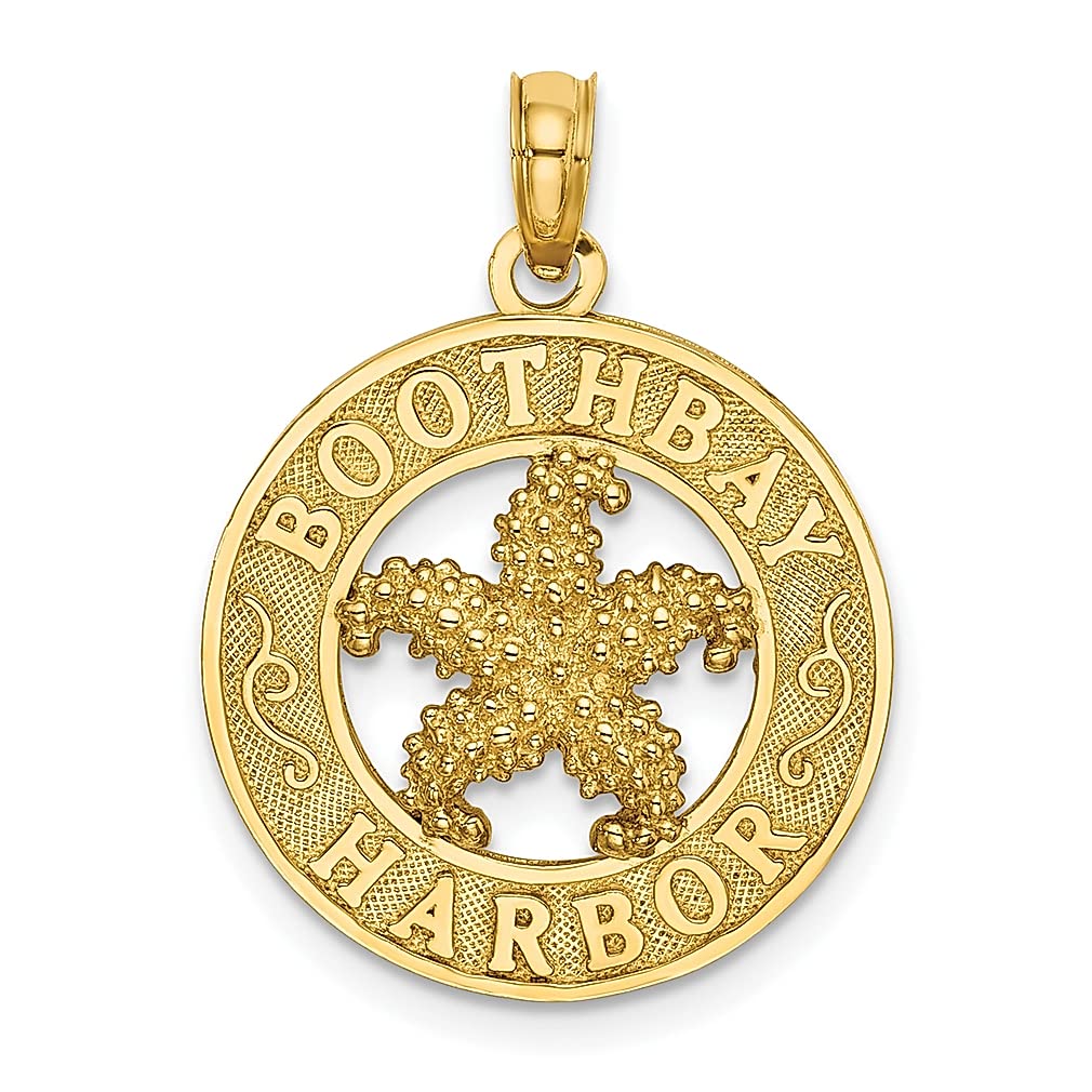 14K Yellow Gold Boothbay Harbor Starfish Charm Necklace Pendant - Elegant Women's Jewelry Gift for Travel Lovers, Beach Vacation & Coastal Style Accessories