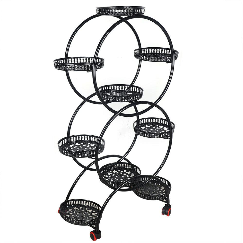 6 Tier Metal Flower Pot Rack - Black Plant Shelf with Wheels for Indoor Outdoor Garden, Balcony, Corner - Organize Plants, Herbs, Succulents - Durable Planter Display Stand for Home & Patio Decor