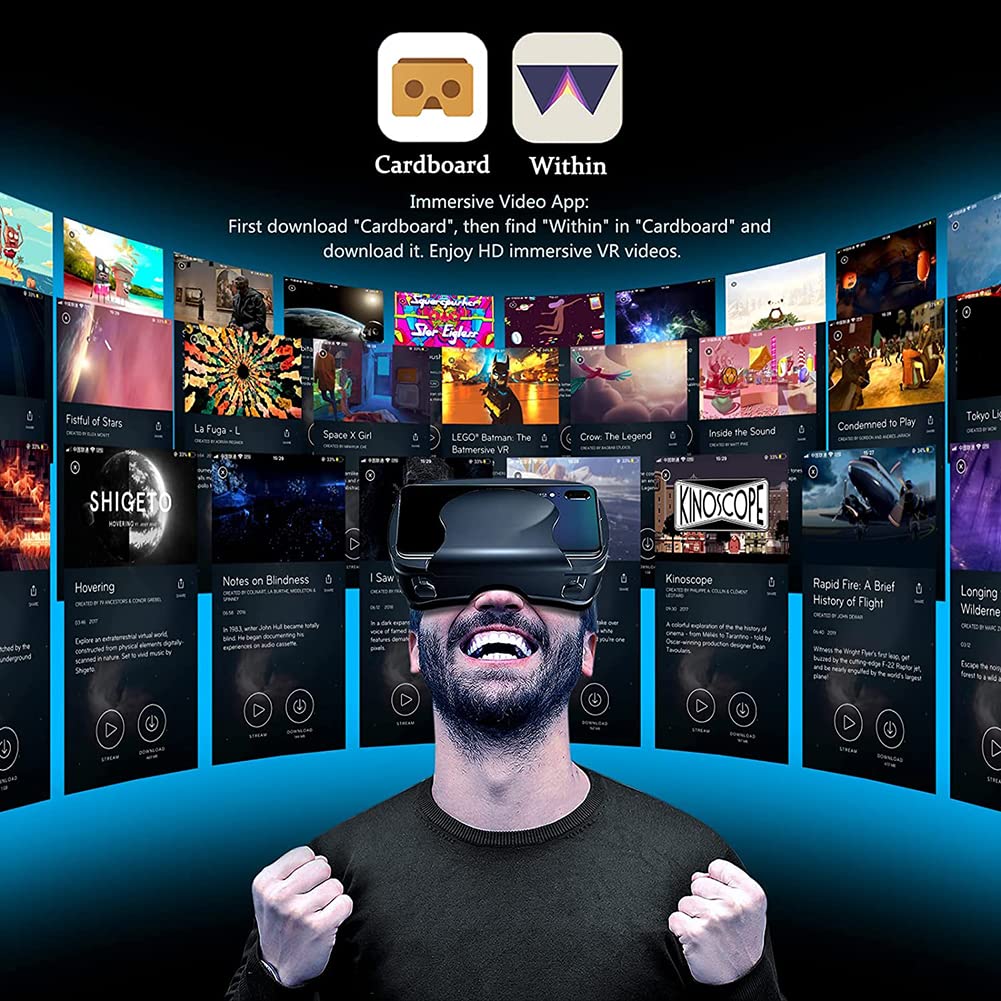 3D VR Virtual Reality Headset with Remote Control for 3D Movies & VR Gaming - Adjustable Eye Care System, Anti-Blue Light for iOS & Android Smartphones (Black) - Perfect for Home Entertainment, Gaming, and Movie Nights