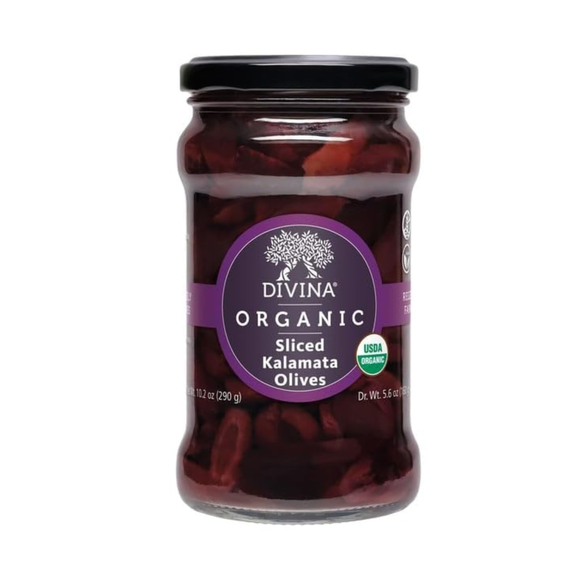 Organic Sliced Kalamata Olives by DIVINA - 10.2 oz Jar | Premium Greek Olives for Salads, Pizzas & Mediterranean Recipes | Gluten-Free & Non-GMO