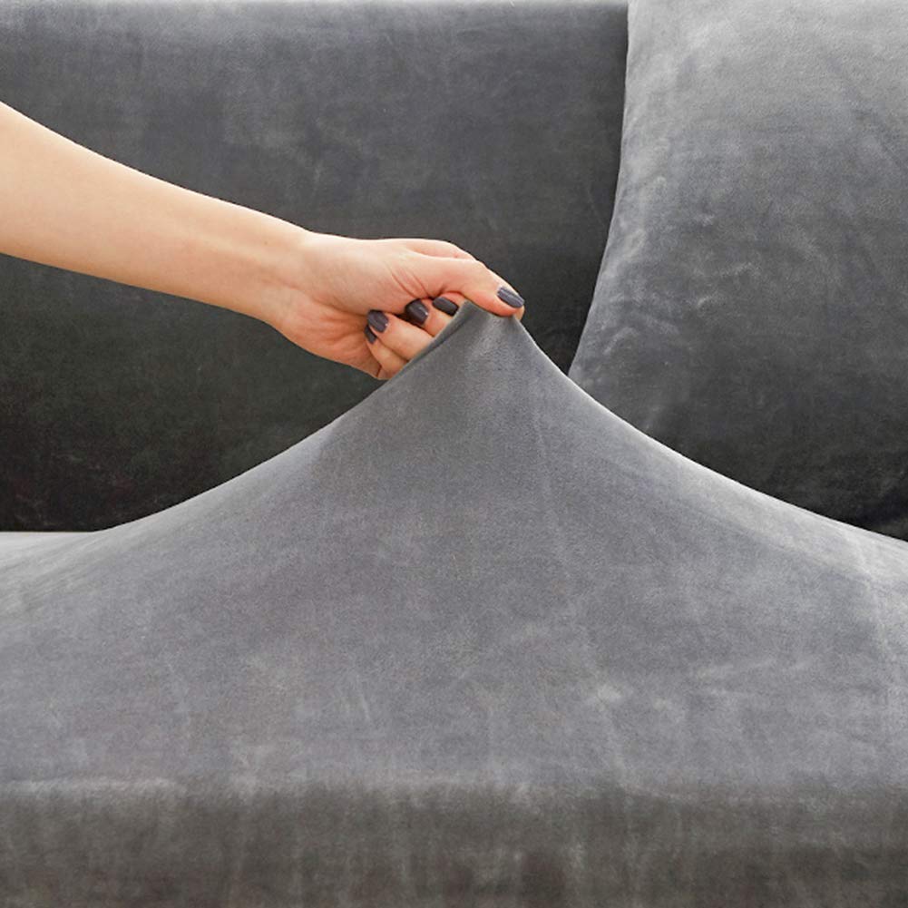 L-Shaped Plush Sectional Sofa Cover - Solid Color Furniture Protector for Pets, Universal Leather Sofa Slipcover (Gray, 4-Seat, 235-300cm) - Perfect for Living Room, Family Room & Pet-Friendly Homes