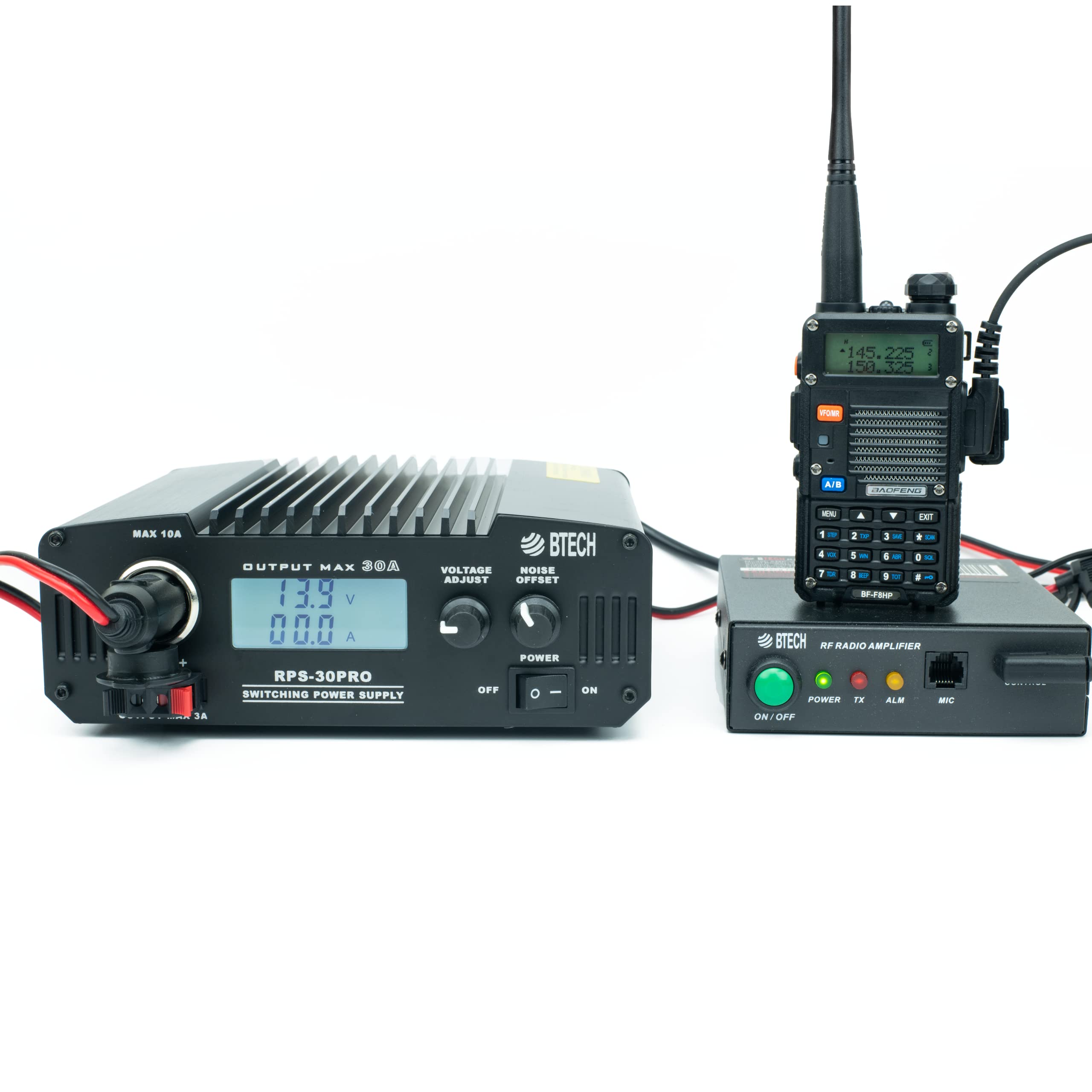 BTECH RPS-30PRO 30A Adjustable DC Power Supply - 13.8V (9-15V) with Noise Filter, Universal Power Adapter for Electronics Testing, Ham Radio, CB Radio & Lab Equipment - Compact Bench Power Converter with Multiple Connectors