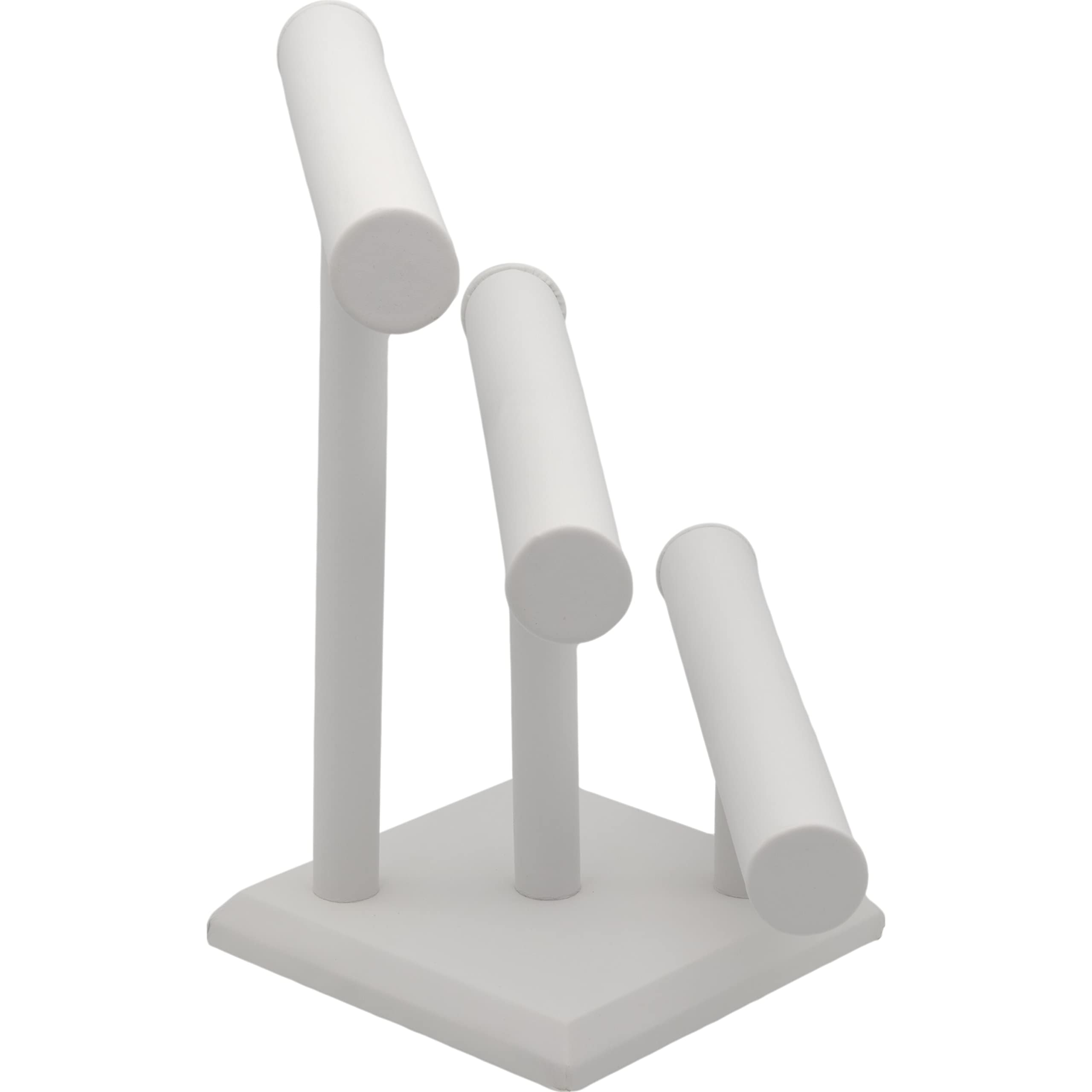 FindingKing 3-Tier White Leather Jewelry Display Stand - Elegant T-Bar Bracelet & Necklace Organizer for Boutique, Retail Store and Home Vanity Decor