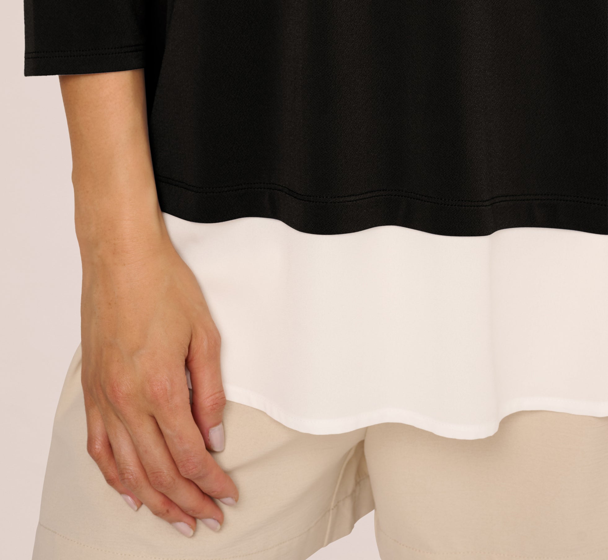 Black & Ivory Twofer Sweater with Three-Quarter Sleeve and Collar - Perfect for Layering in Fall & Winter, Office Wear, and Casual Outings