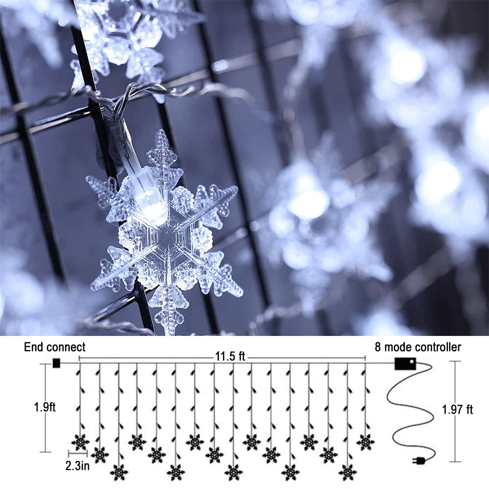 Christmas Snowflake Window Curtain String Lights - 20ft 40 LED Battery Operated Waterproof Fairy Lights for Indoor Outdoor Decor | Perfect for Bedroom, Party, Patio, Garden & Holiday Decorations