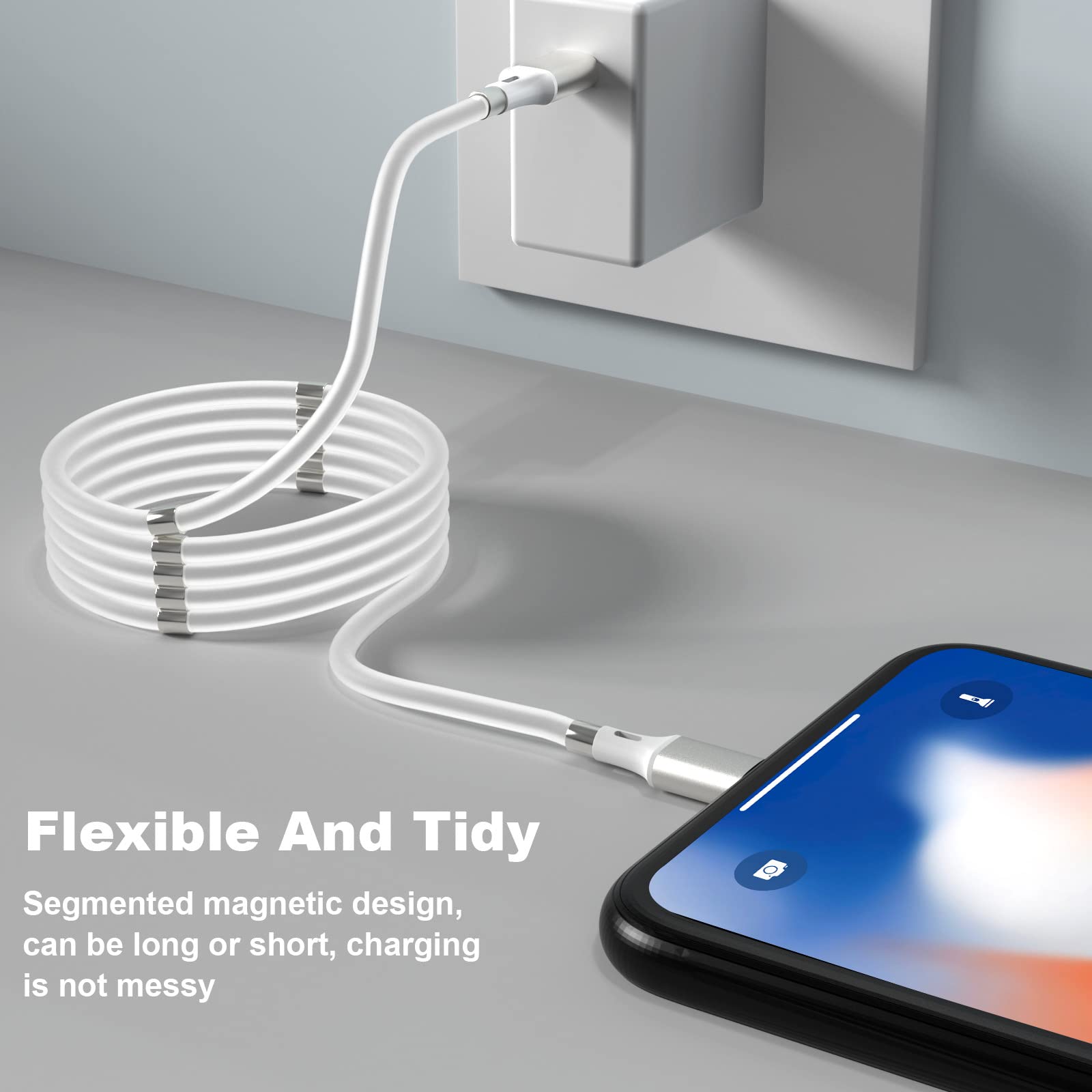 Magnetic USB C to Lightning Cable 3.3ft - Fast Charging, Tangle-Free, Nano Absorption Technology - Compatible with iPhone 14/13/12/11/XS/XR/8/7/6s/6/5S/SE - Perfect for Travel, Office, and Home Charging
