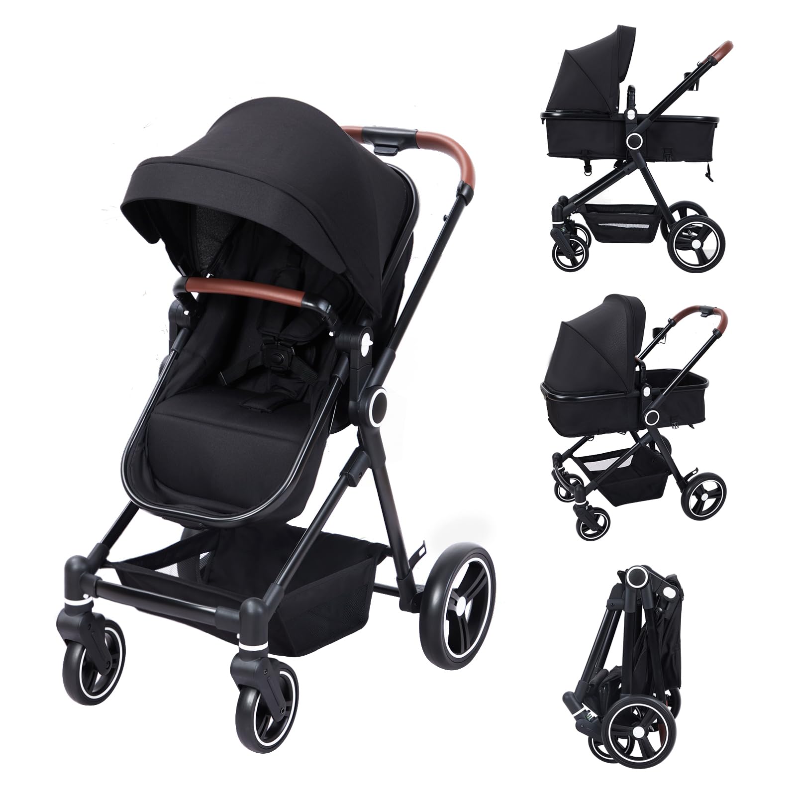 2 in 1 Convertible Baby Stroller for Newborn to Toddler (1-3 Years) - Lightweight Travel Stroller with Removable Seat, Shock Absorption, Cup Holder & Large Storage Basket | Perfect for Shopping, Travel & Daily Walks