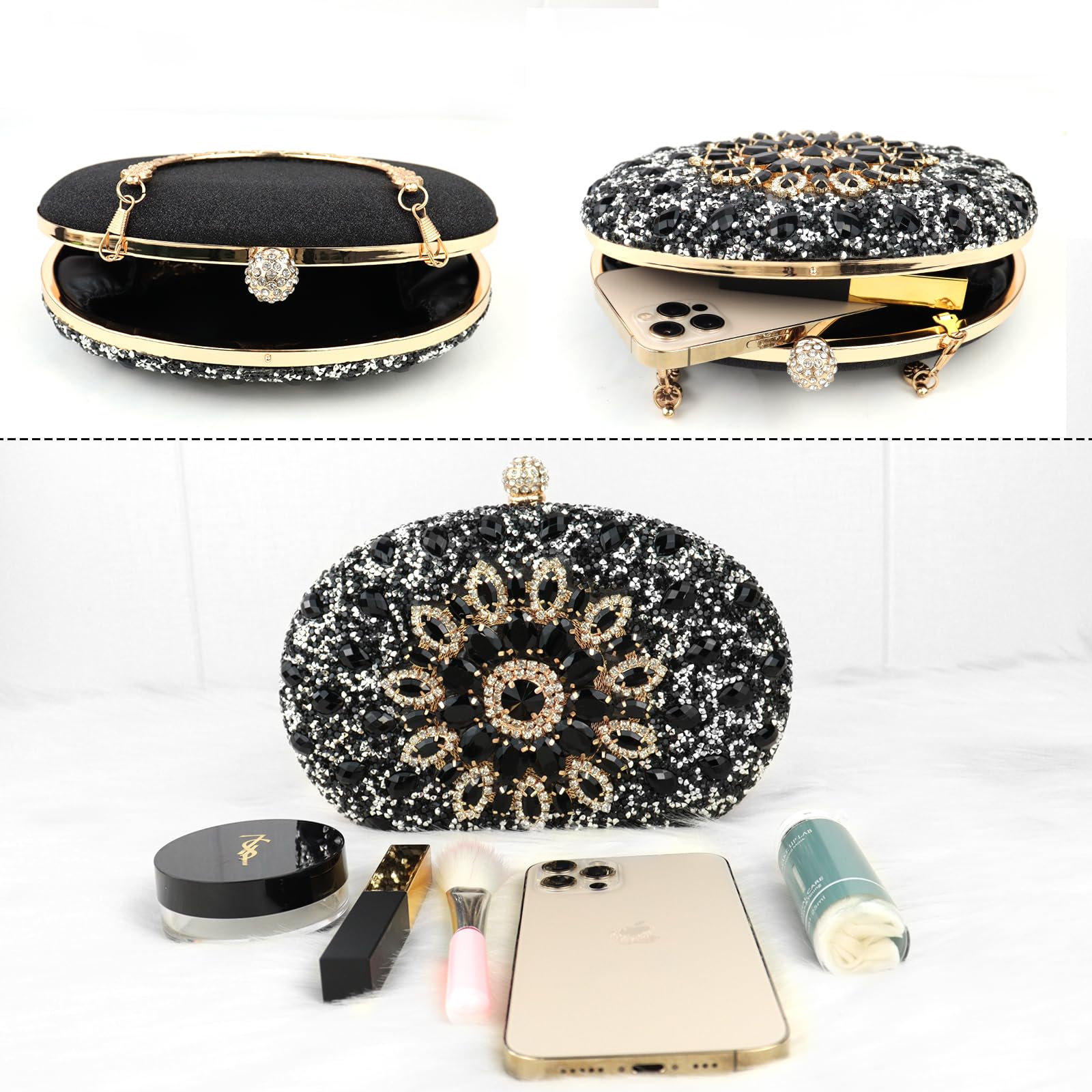 Sparkling Rhinestone Crystal Clutch Purse for Women - Elegant Bling Evening Bag with Diamond Glitter for Parties, Weddings & Special Occasions