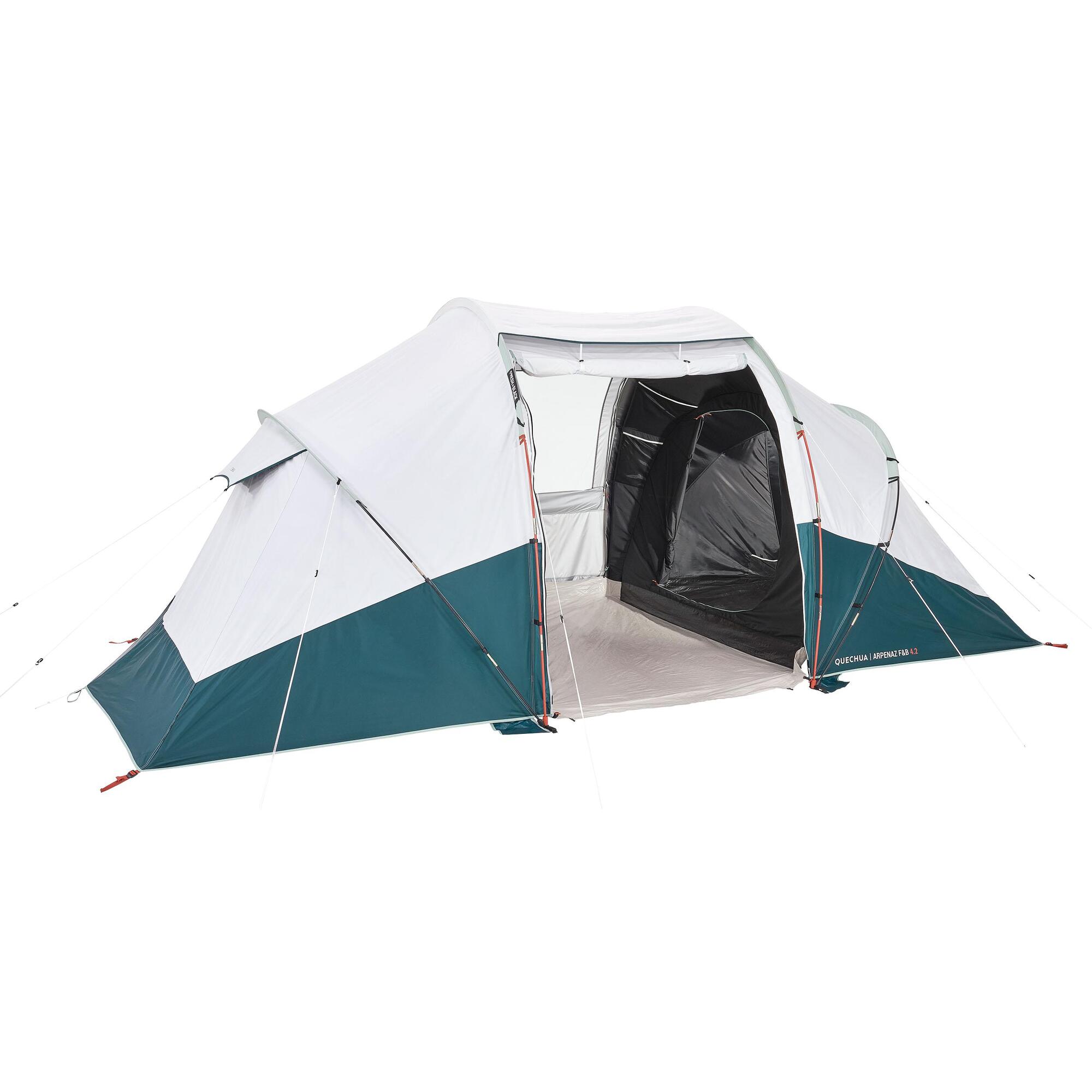 Quechua Arpenaz Fresh & Black Waterproof 4-Person 2-Room Family Camping Tent - Lightweight & Breathable for Outdoor Adventures, Hiking, and Backyard Camping
