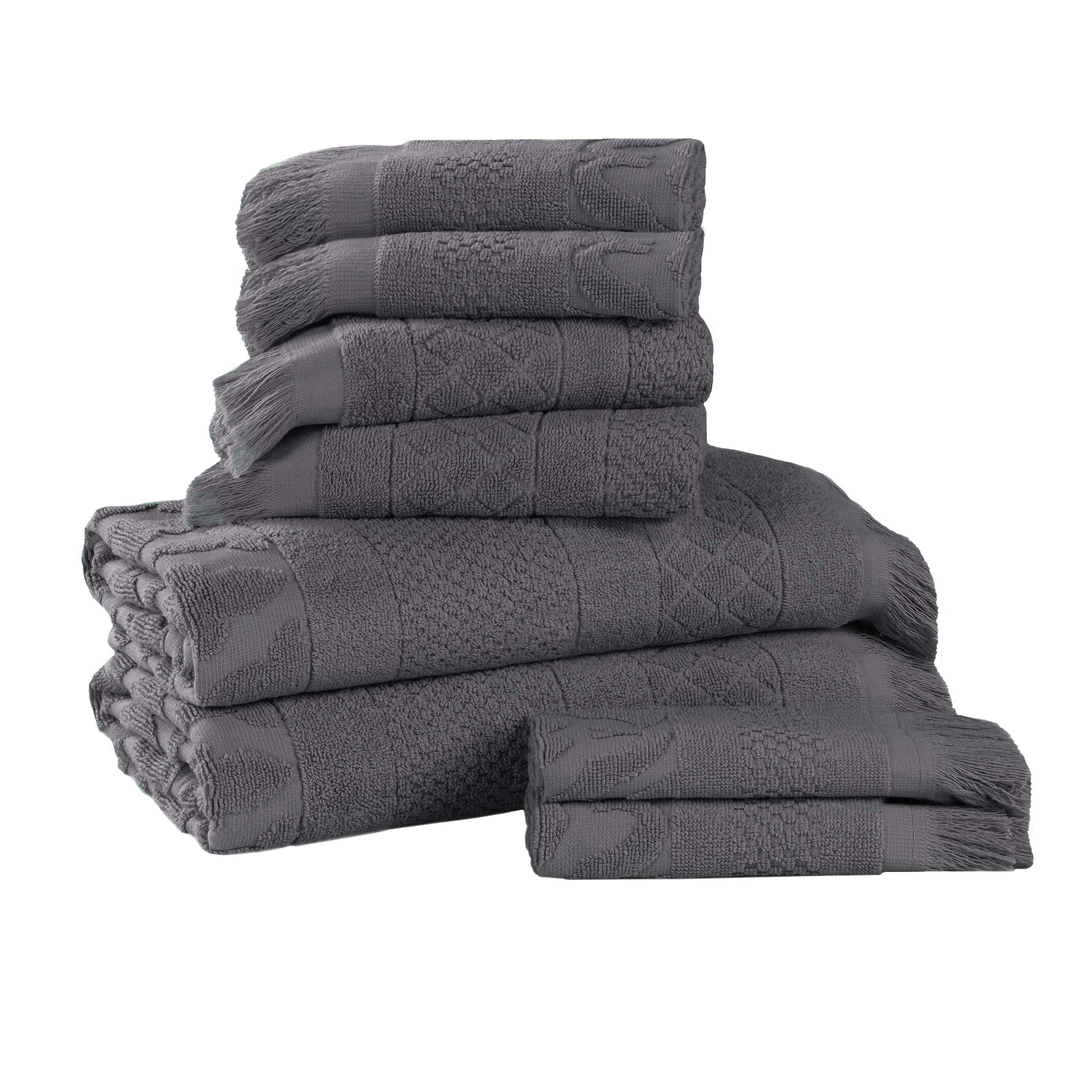 Rolla Cotton Geometric Jacquard Plush Soft Absorbent 8-Piece Bath Towel Set | Luxury Bath & Beach Towels for Spa, Pool & Home Use