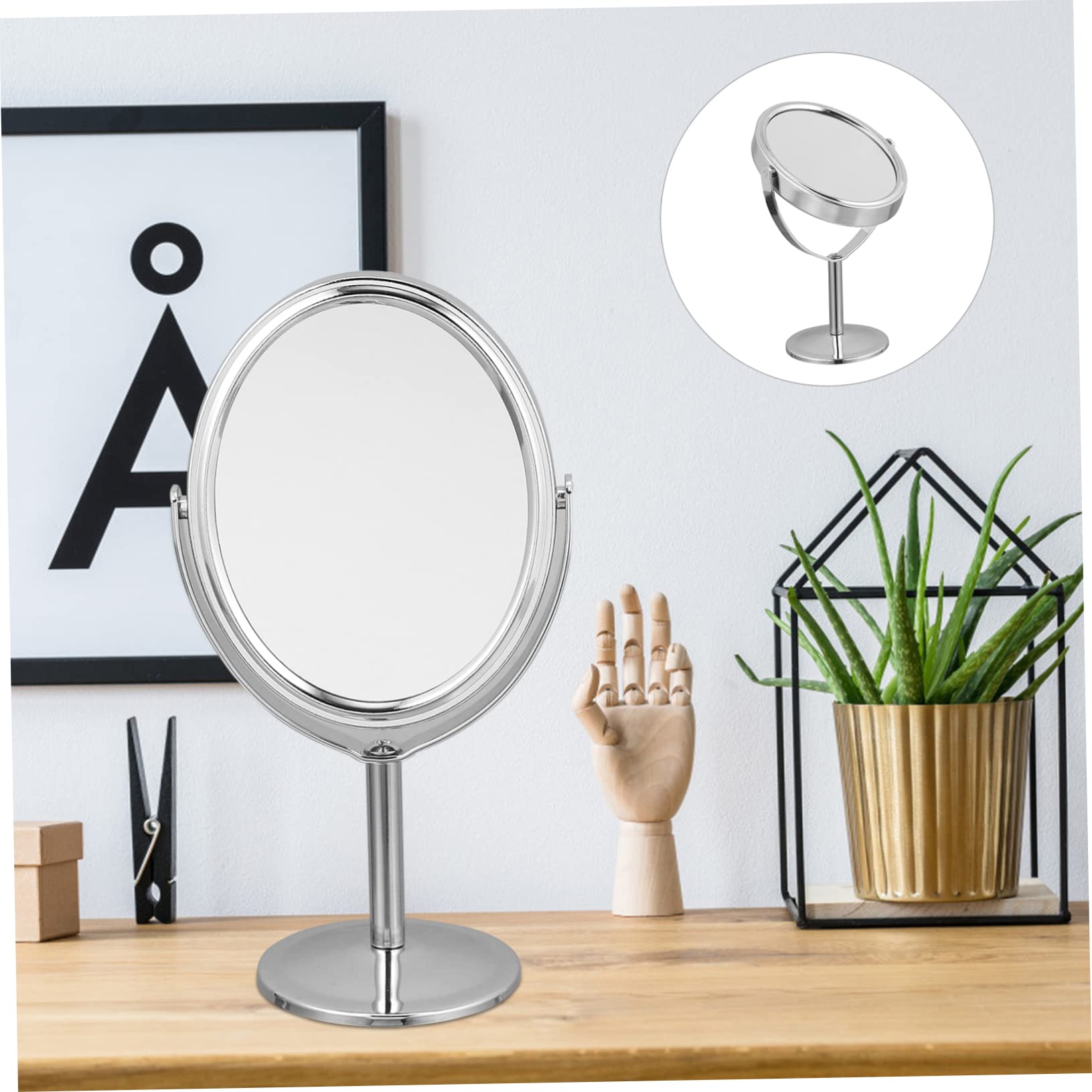 **Double-Sided Round Makeup Mirror with Magnifying Glass - Silver Vanity Dresser Mirror for Home & Travel Beauty Routine**