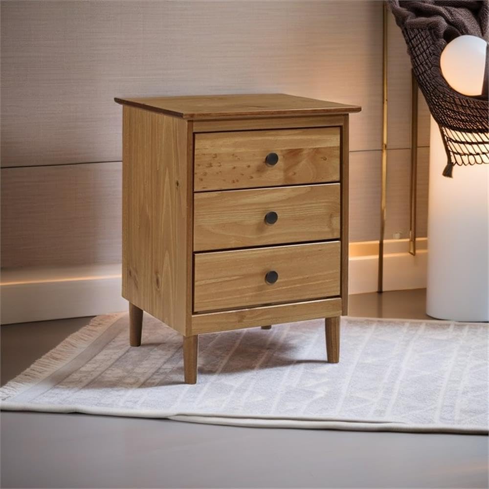 Modern 3-Drawer Wood Nightstand - Caramel Finish Bedside Table with Storage for Bedroom | Stylish End Table for Small Spaces, Apartment Living & Guest Rooms