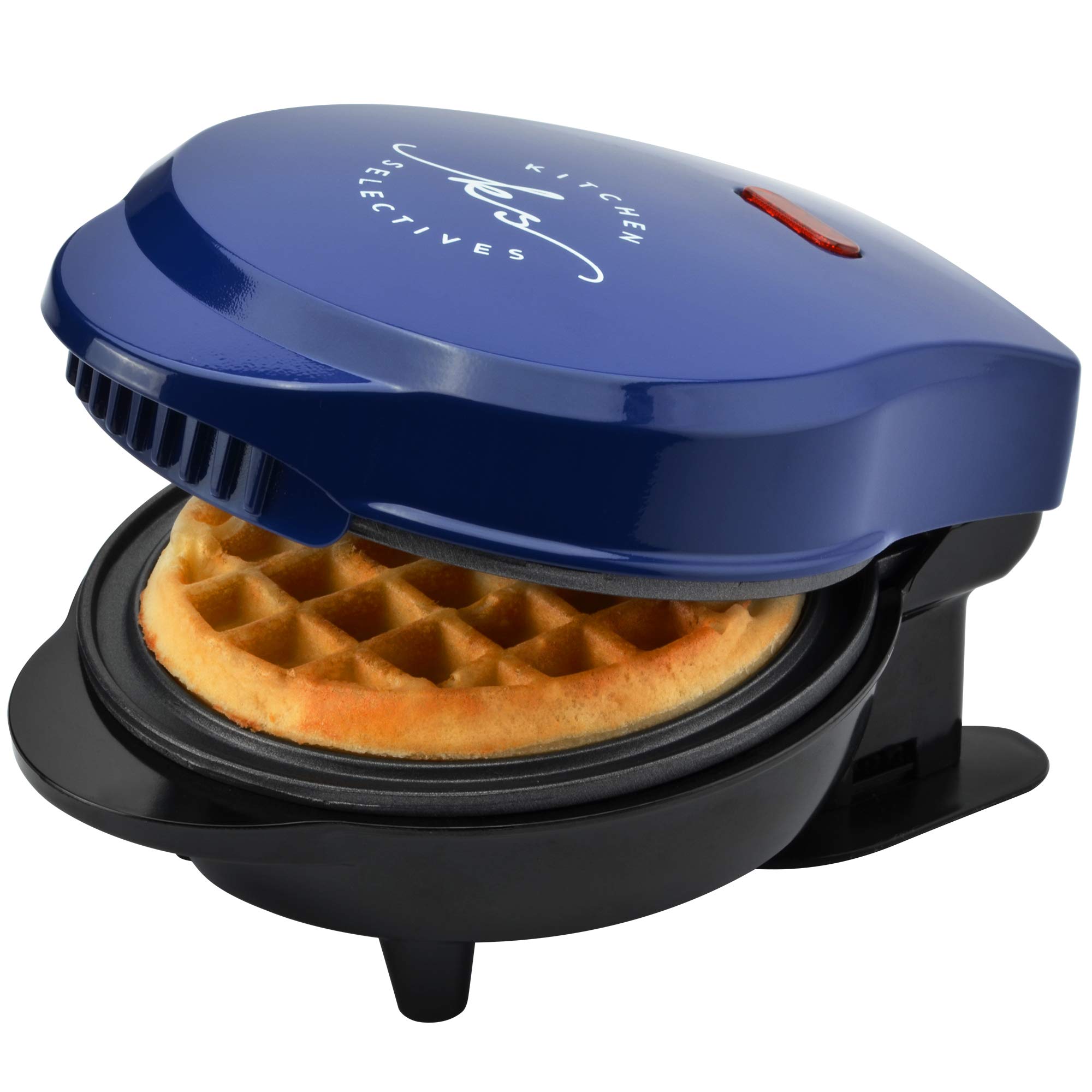 Kitchen Selectives Cobalt Blue 4 Inch Round Mini Waffle Maker - Perfect for Breakfast, Desserts & Snacks - Compact Waffle Iron for Home, Office or Dorm Use