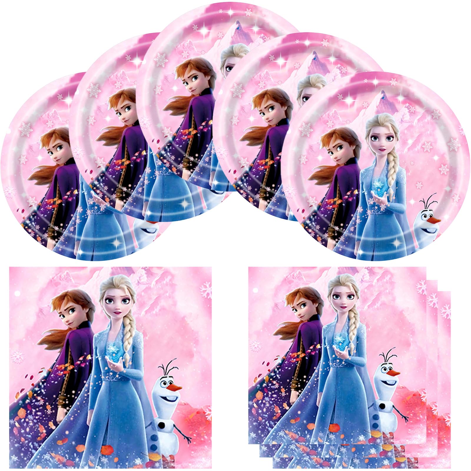 Frozen Birthday Party Supplies Set - 20 Pink Plates & 20 Napkins for Girls' Frozen Themed Party Decorations | Perfect for Disney Princess Birthday, Baby Shower & Winter Wonderland Celebration