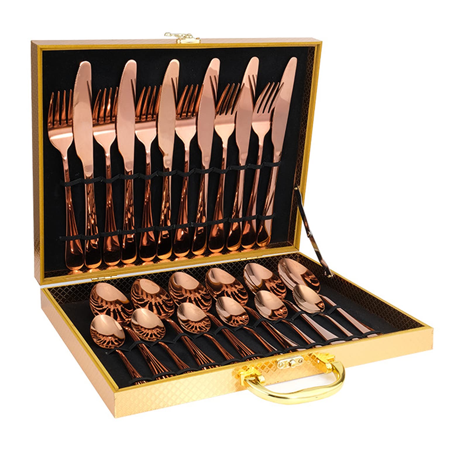 24-Piece Gold Dinnerware Set - Stainless Steel Luxury Flatware Set with Knife, Fork & Spoon - Elegant Cutlery Gift Box - Dishwasher Safe Brass Tableware - Perfect for Weddings, Dinner Parties & Special Occasions