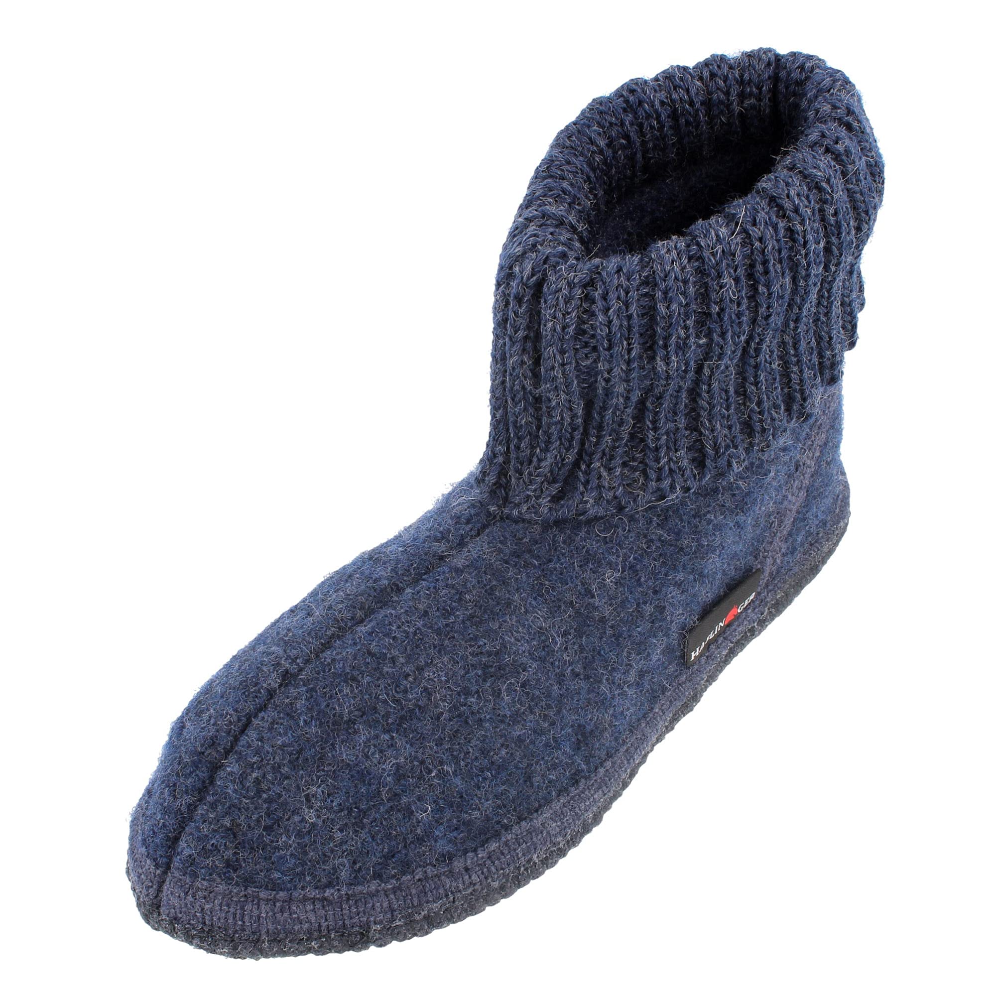 HAFLINGER Men's High Hi-Top Slippers - Comfortable Wool House Shoes for Indoor & Outdoor Use - Size 13 (Jeans 72) - Perfect for Relaxing at Home, Lounging, and Light Outdoor Wear