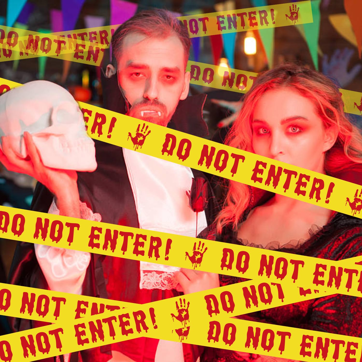DIYASY Halloween Caution Tape Decorations - 1.9inch x 82ft Yellow Scary Danger Warning Tape for Haunted House, Party & Outdoor Decor - Perfect for Halloween Parties, Haunted Houses, Crime Scene Themes & Spooky Events