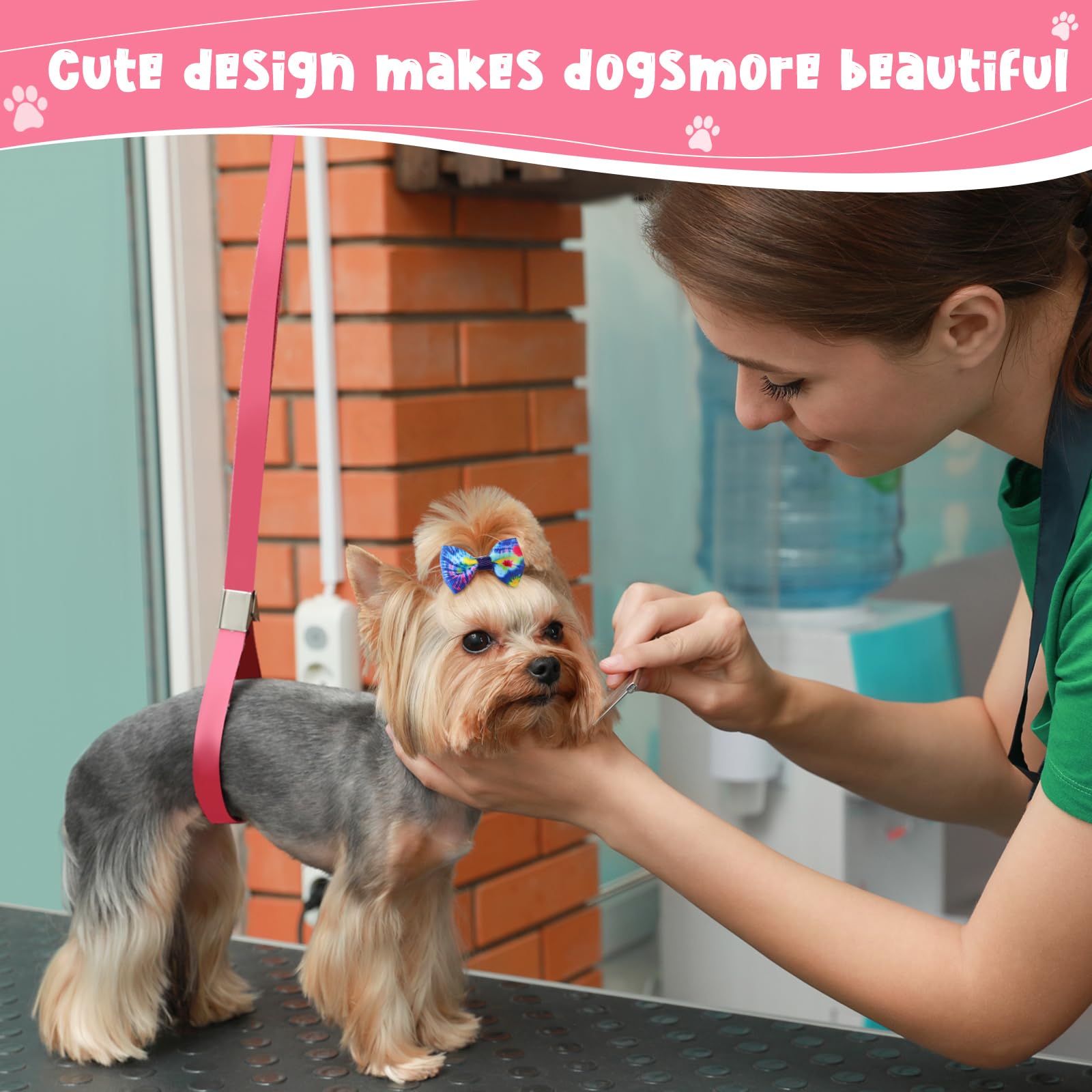 60 Pcs Cute Puppy Dog Hair Bows - Small Bowknot Hair Accessories with Rubber Bands for Dogs, Handmade Pet Grooming Supplies - Perfect for Holiday, Birthday Gifts & Party Outfits (Tie Dye Pattern)