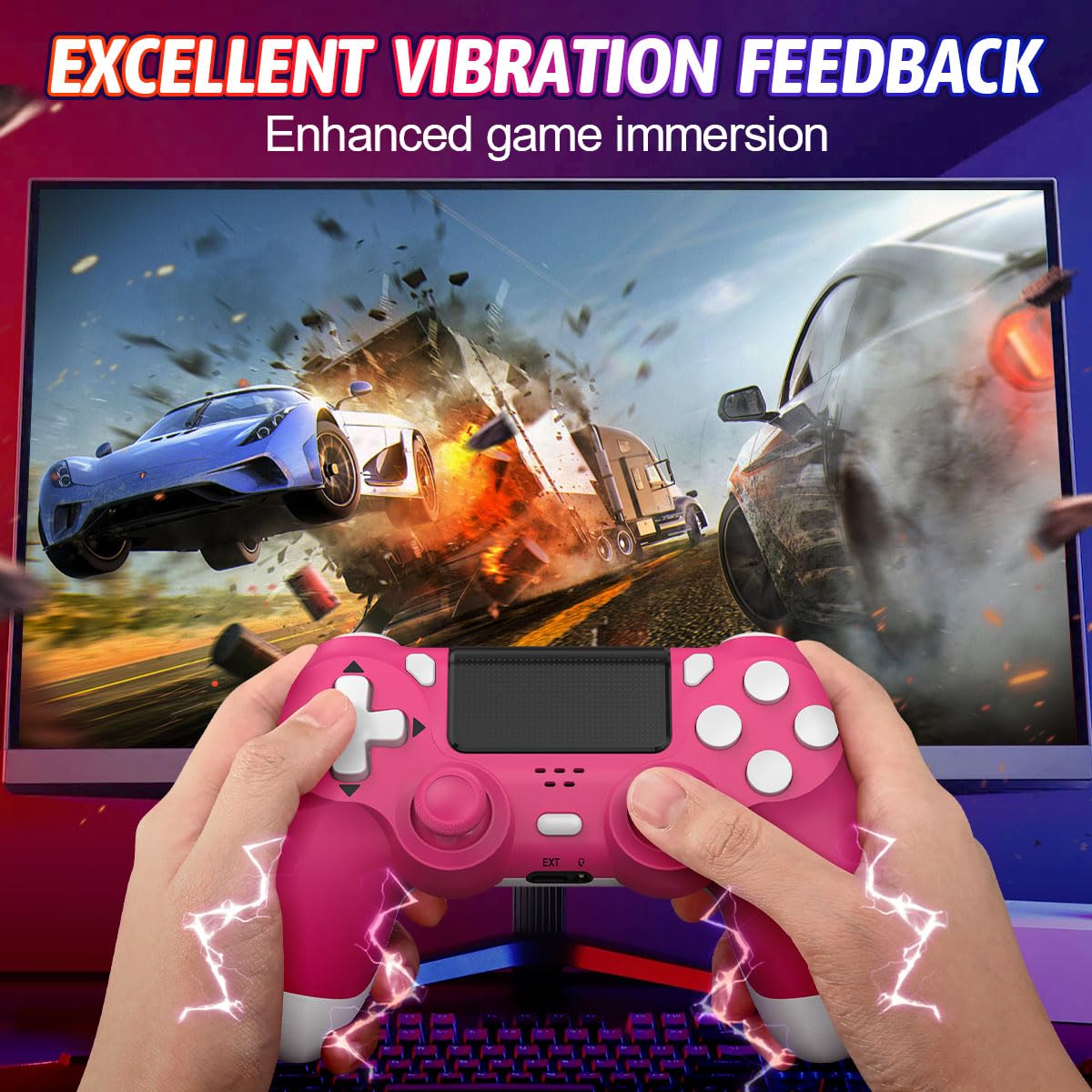 Wireless PS4 Controller for PlayStation 4/Pro/Slim & PC Windows - Pink Gaming Controller for Women & Kids - Perfect for Fortnite, Call of Duty & Casual Gaming