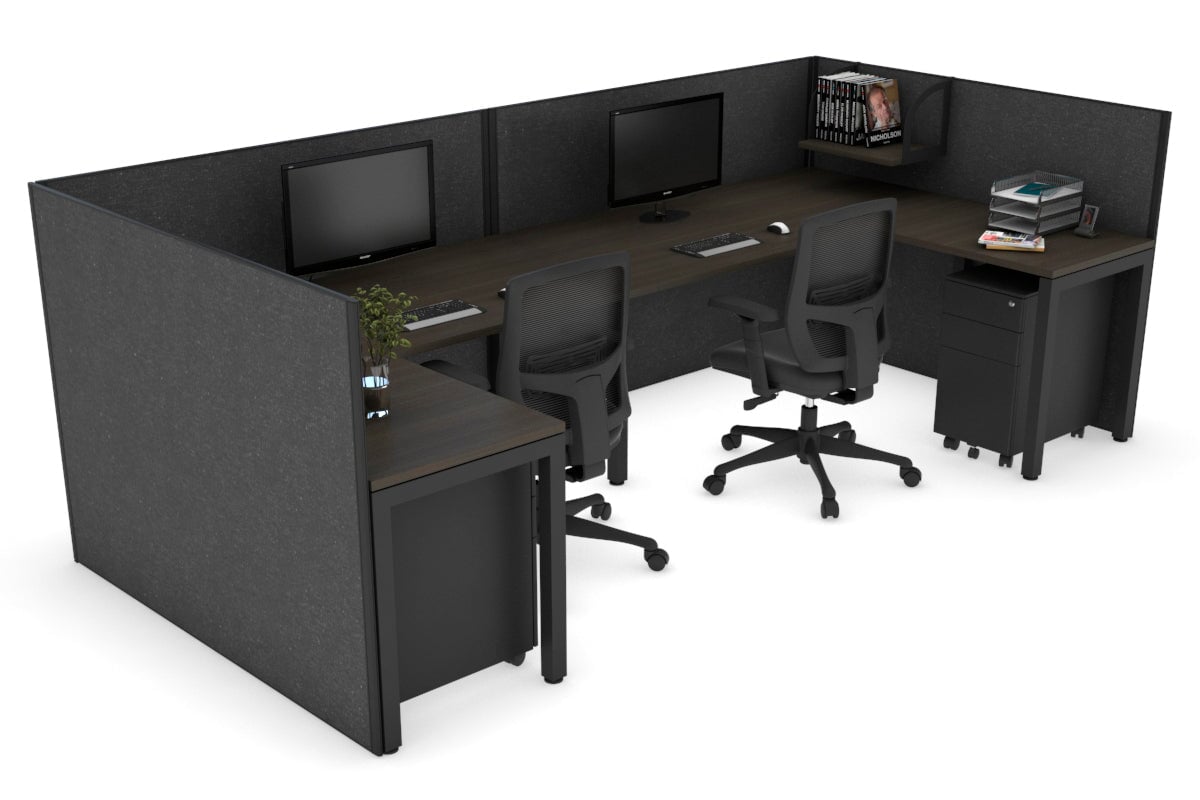 Quadro Square Legs 2-Person Corner Workstation - U-Shaped Office Desk with Black Frame [1400L x 1800W with Cable Management] - Perfect for Home Office, Shared Workspaces & Collaborative Environments