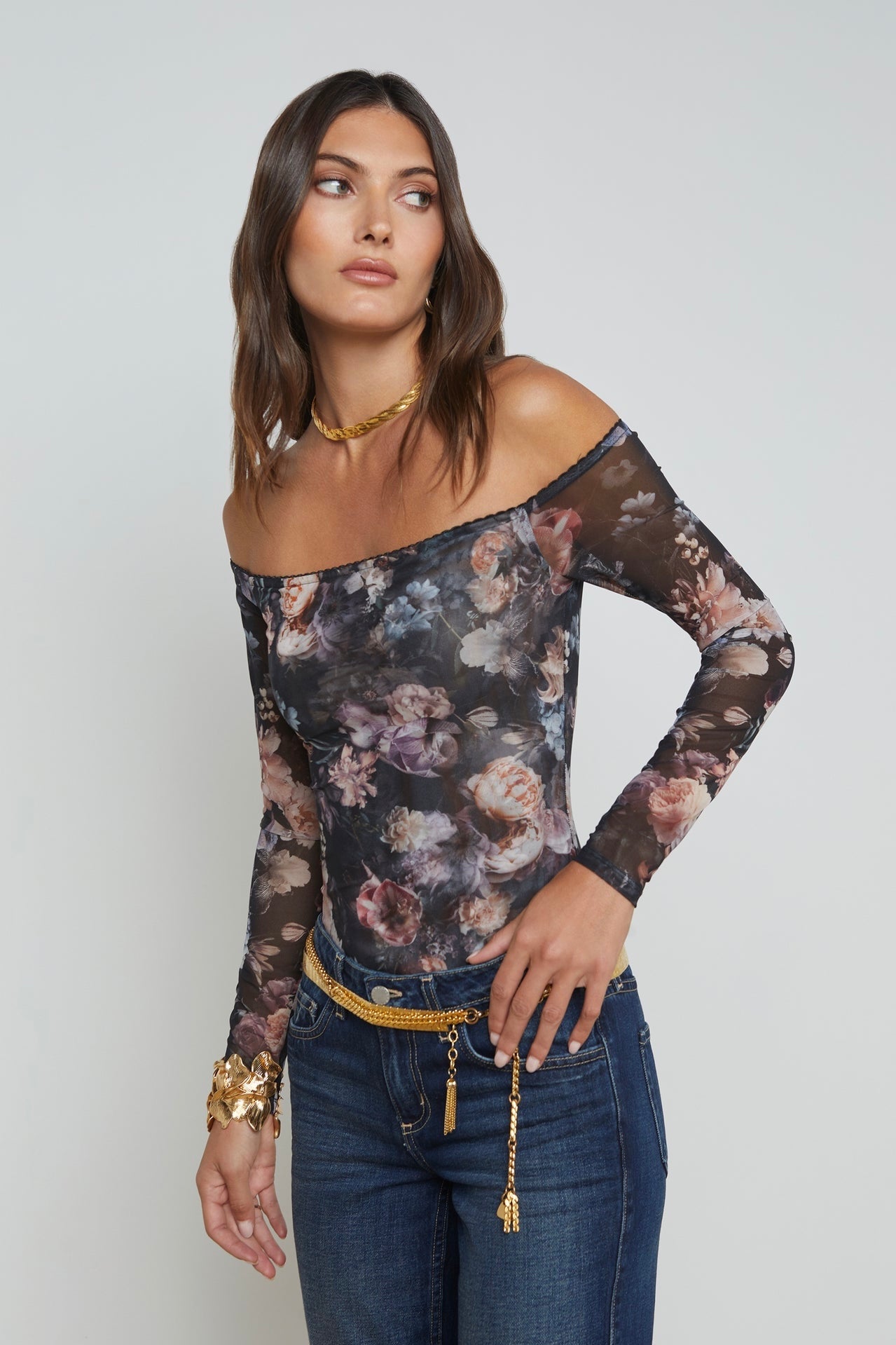 L'Agence Peonie Off The Shoulder Bodysuit for Women - Sexy Sleeveless Stretch Bodysuit for Night Out, Party & Date Night