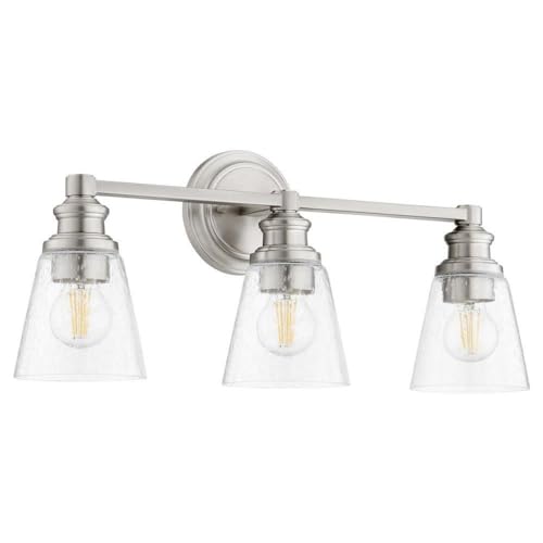 Dunbar Collection Quorum 509-3-65 Transitional Three-Light Vanity Light in Pewter, Nickel & Silver Finish - Perfect for Bathroom, Powder Room & Dressing Area Lighting