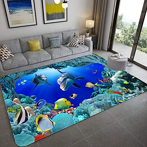 Optical Illusion Underwater World Area Rug - 47x31 Inch Non-Slip Carpet for Kids Bedroom, Living Room & Playroom - Fun Home Decor for Boys & Girls