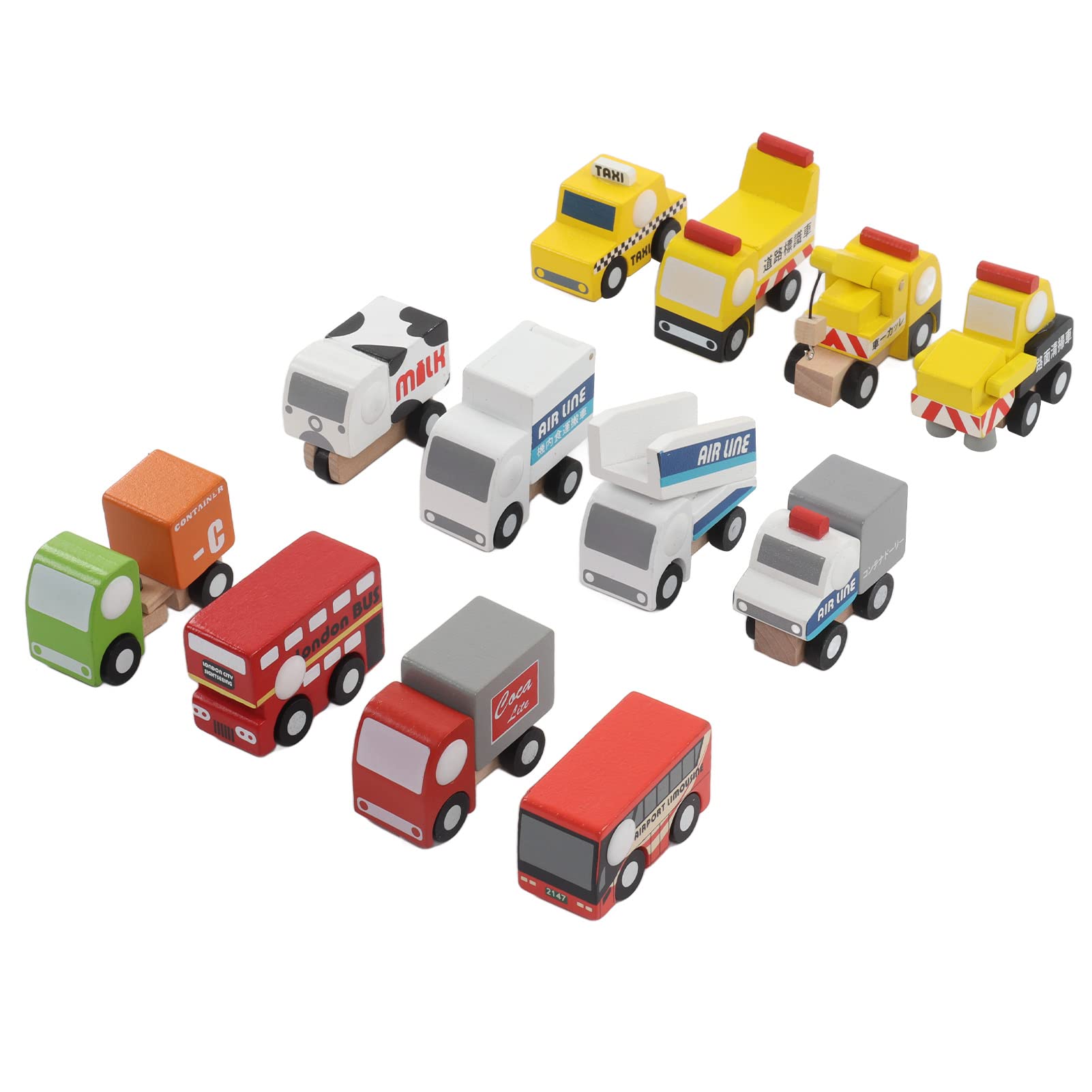 Alomejor 12Pcs Wooden Pull Back Toy Cars Set - Safe & Colorful Wooden Vehicles for Toddlers & Kids | Perfect for Early Learning, Birthday Gifts & Pretend Play