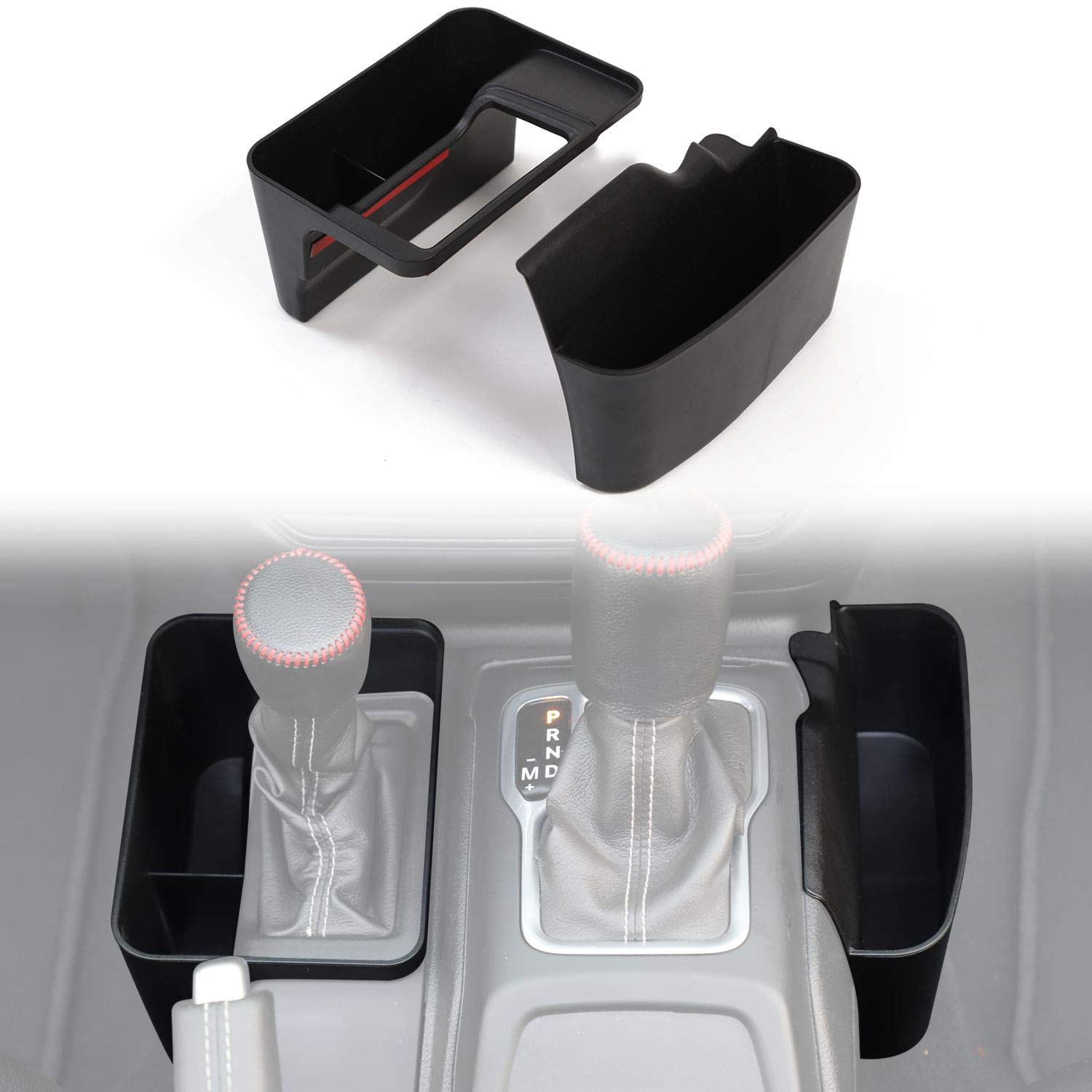 **CheroCar JL JT Gear Shift Storage Box Organizer - Compatible with Jeep Wrangler 2018-2020 JL/JLU & 2020 Jeep Gladiator JT - Interior Accessories (Black, 2-Pack) - Perfect for Storing Keys, Coins, and Small Essentials**