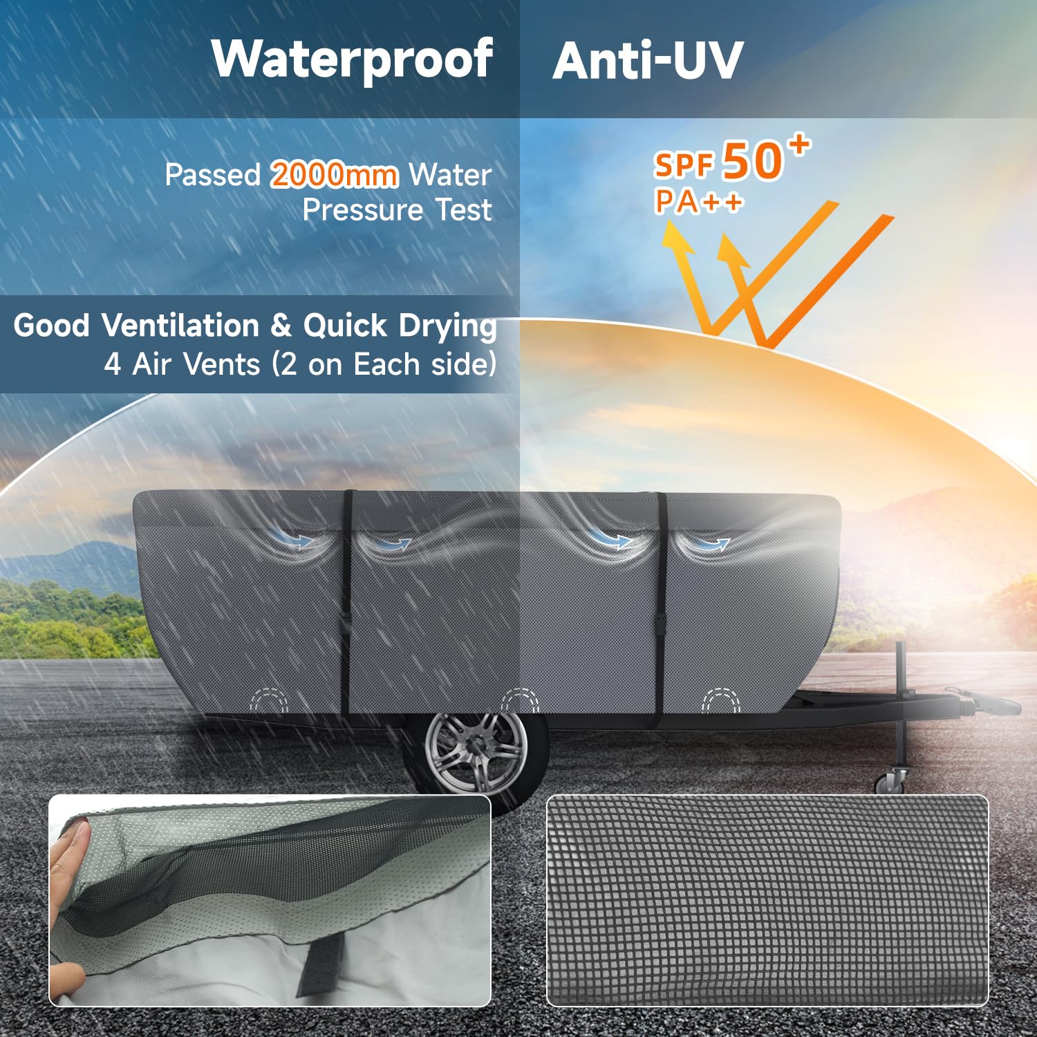 Waterproof & UV-Resistant Pop Up Camper Cover for 10'-12' Trailers - Heavy Duty Windproof Straps | Folding Camper Tent Trailer Protection for Outdoor Camping & RV Storage