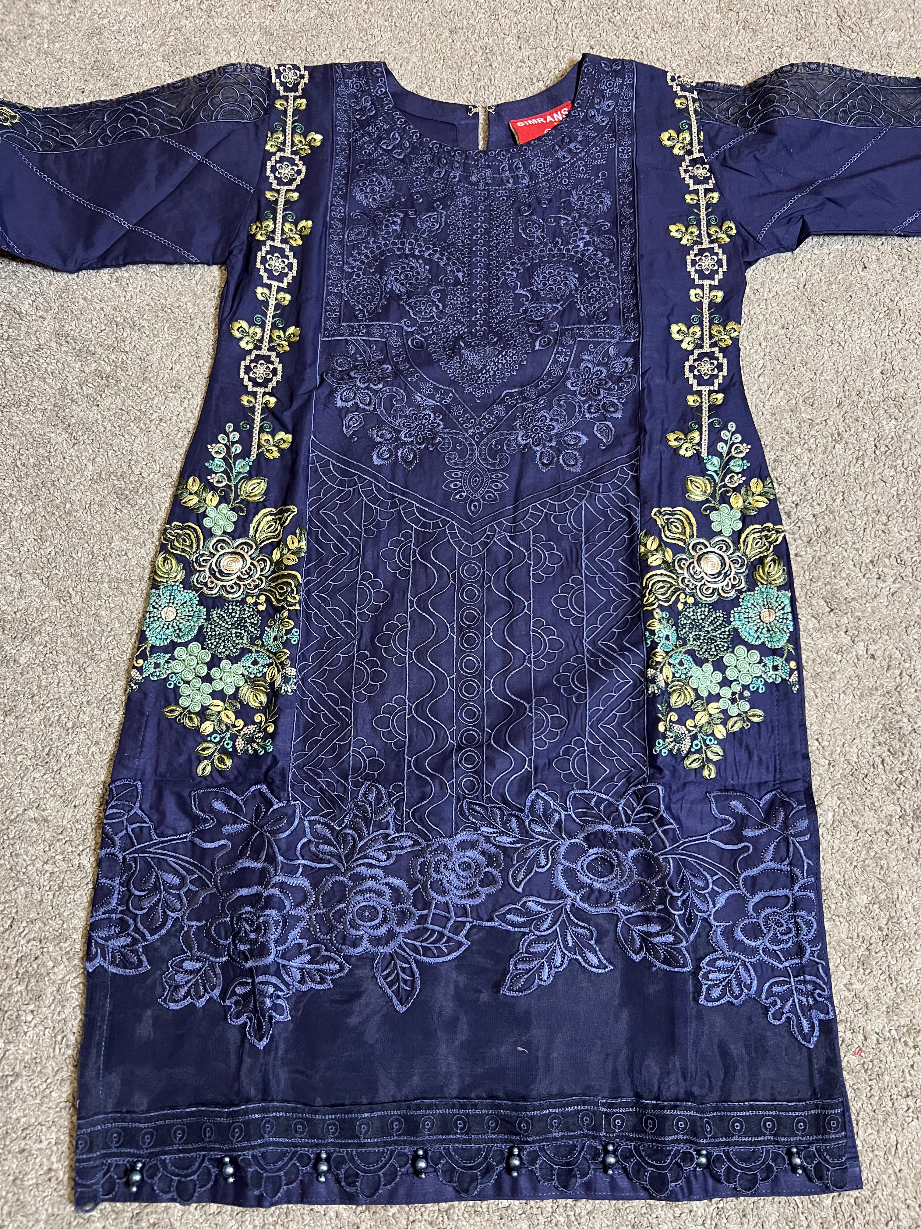 Maria B Inspired Kids Embroidered Navy 3 Piece Outfit With Silk Dupatta - Elegant Pakistani Party Wear for Girls, Perfect for Weddings, Eid & Special Occasions