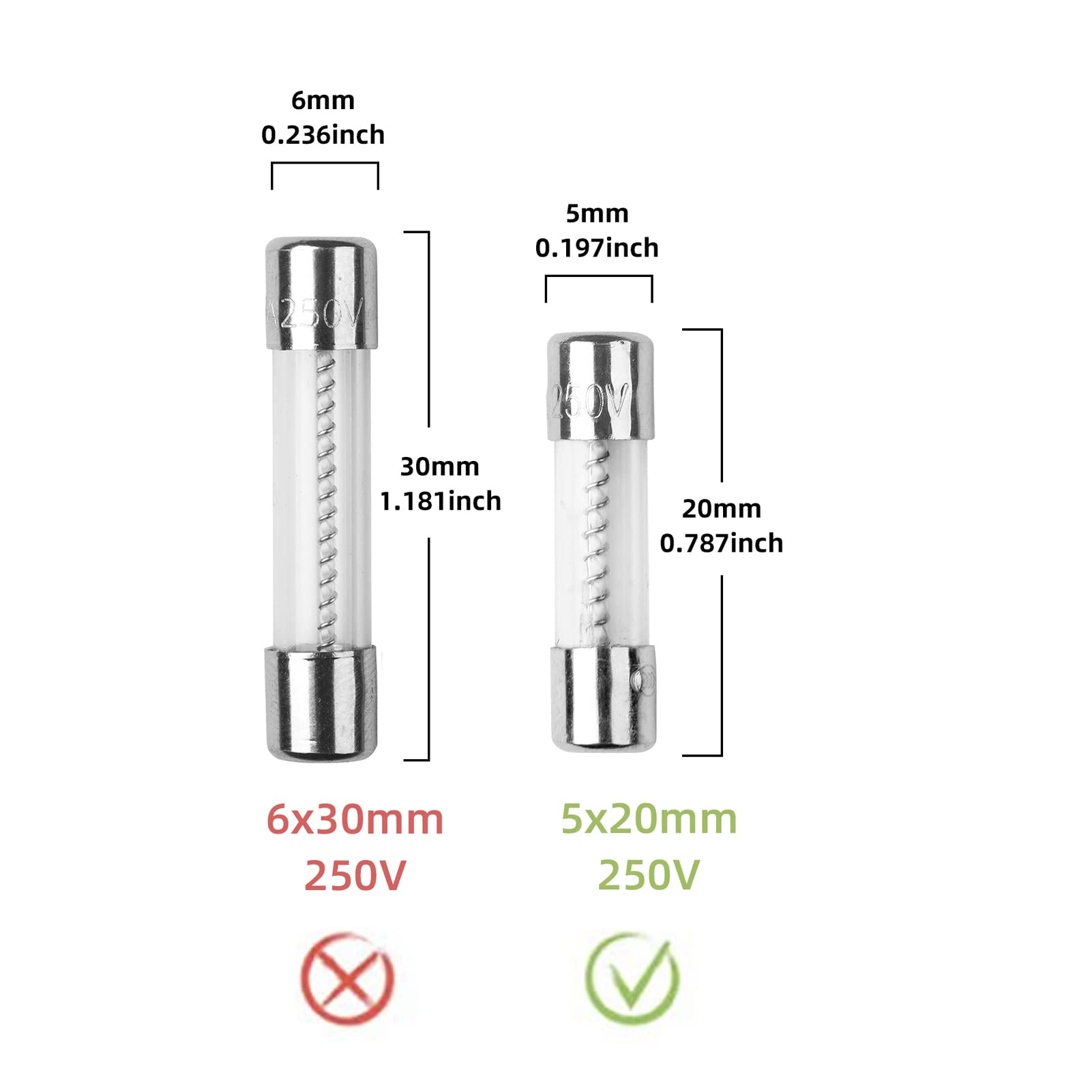 10-Pack T5AL250V 5x20mm 5A Slow-Blow Glass Fuses 250V - Time Delay Fuse (3/16