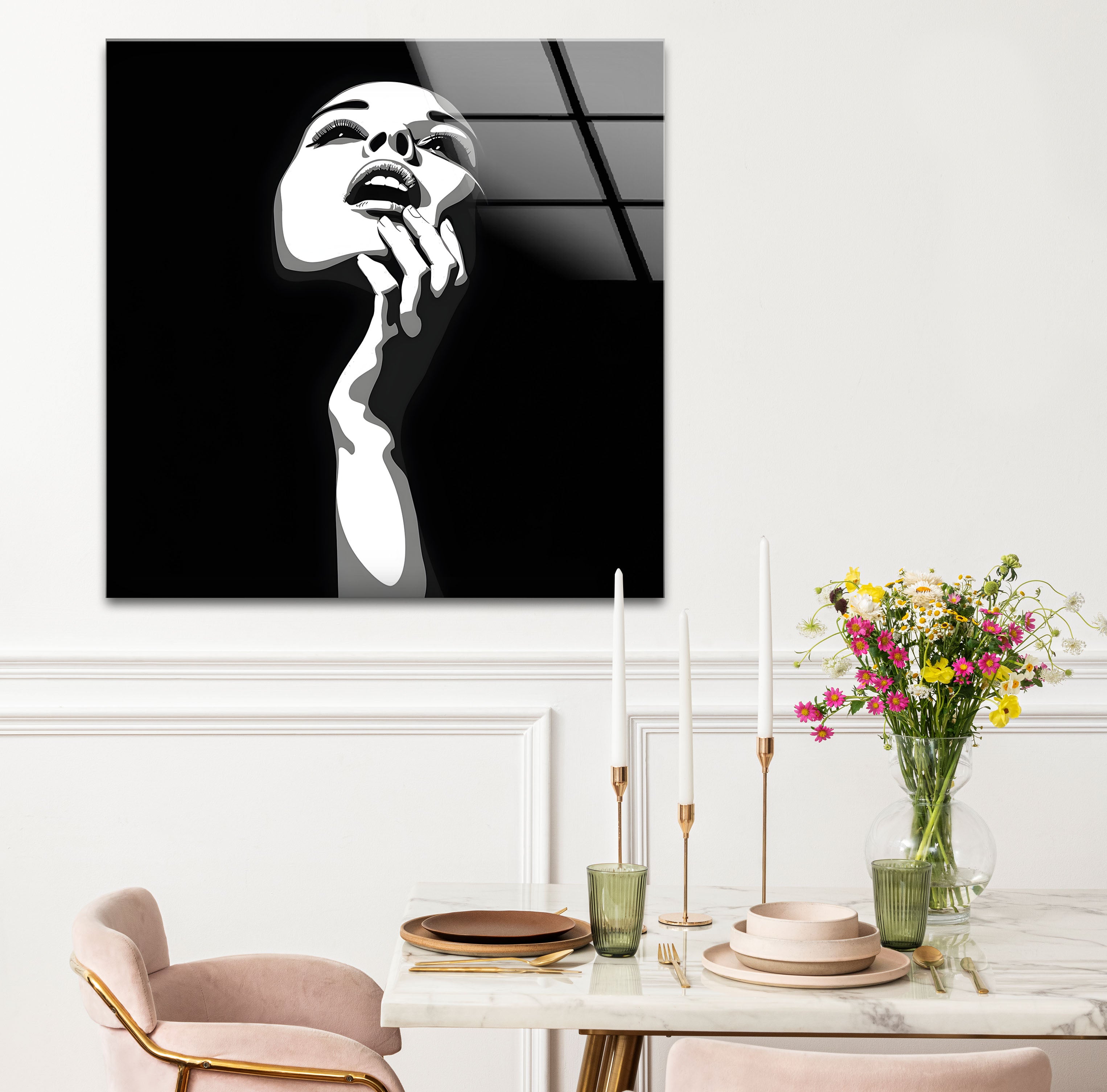 Elegant Black and White Woman Portrait Glass Wall Art - Modern Home Decor for Living Room, Bedroom & Office