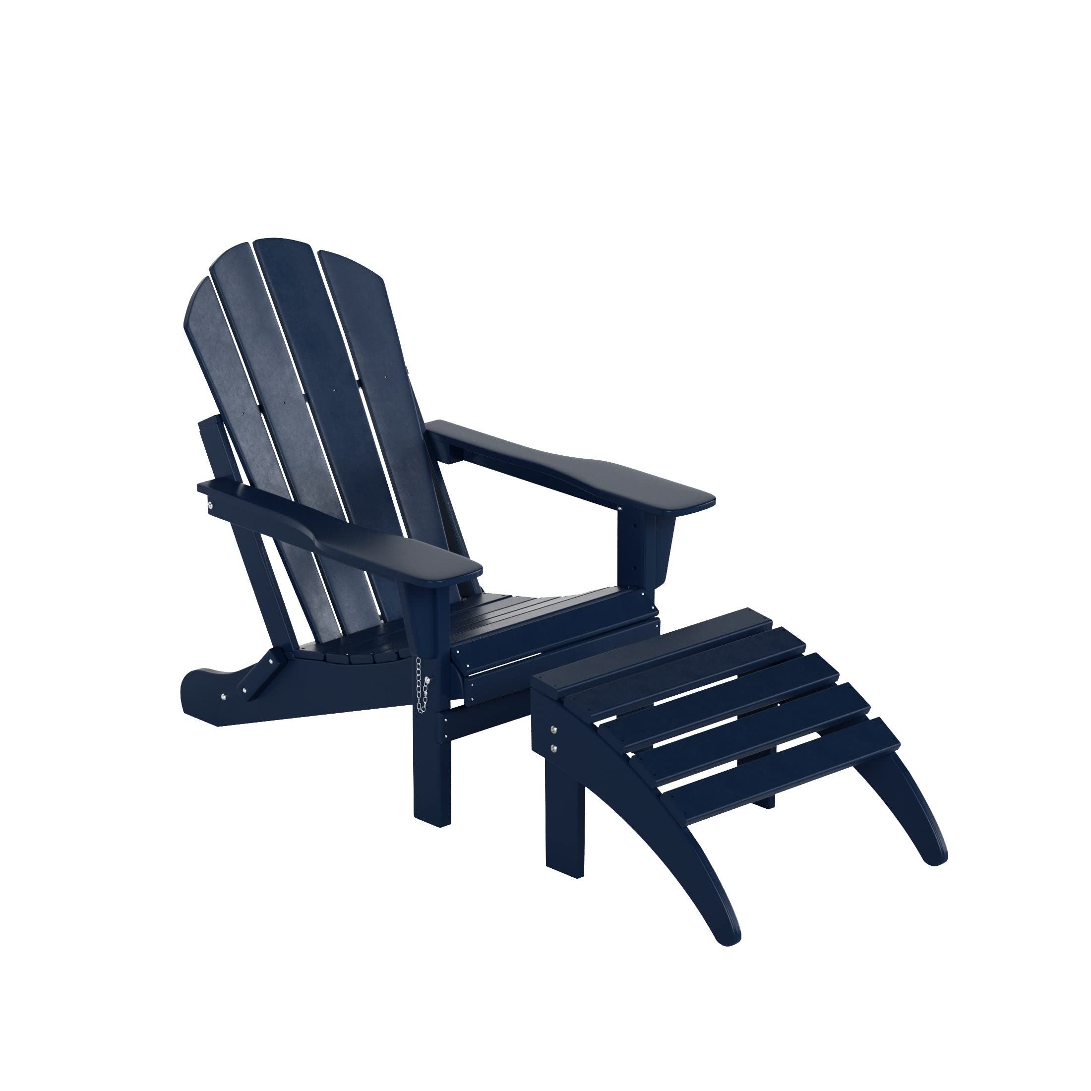 WO Home Furniture Adirondack Chair & Ottoman Set of 2 - Navy Blue Classic Patio Furniture for Relaxing in Your Backyard or Garden