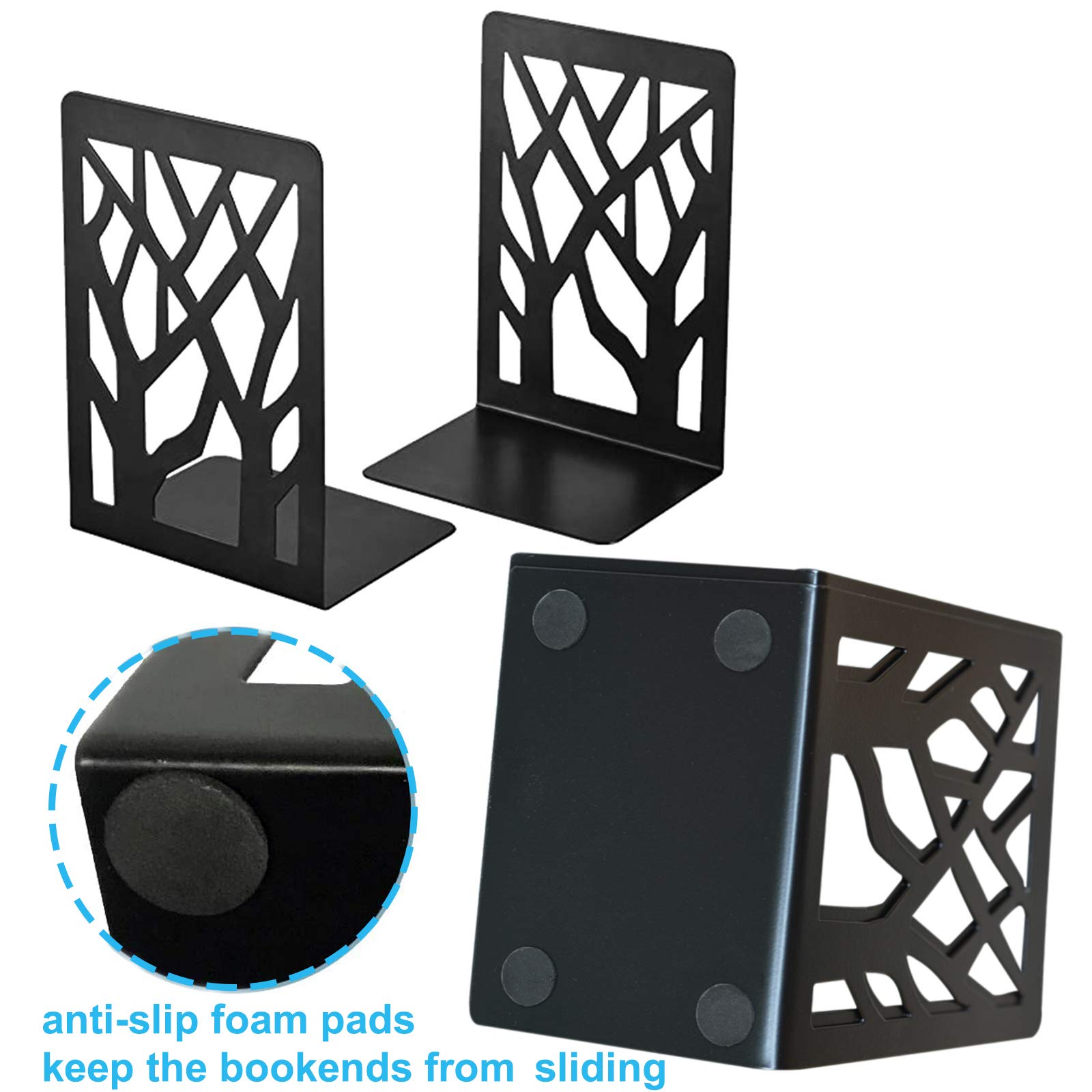 MSDADA Heavy Duty Metal Bookends for Shelves - Decorative Book Ends Holder Stand for Home & Office - Supports Heavy Books - Black (Perfect for Organizing Bookshelves, Desks, and Home Libraries)