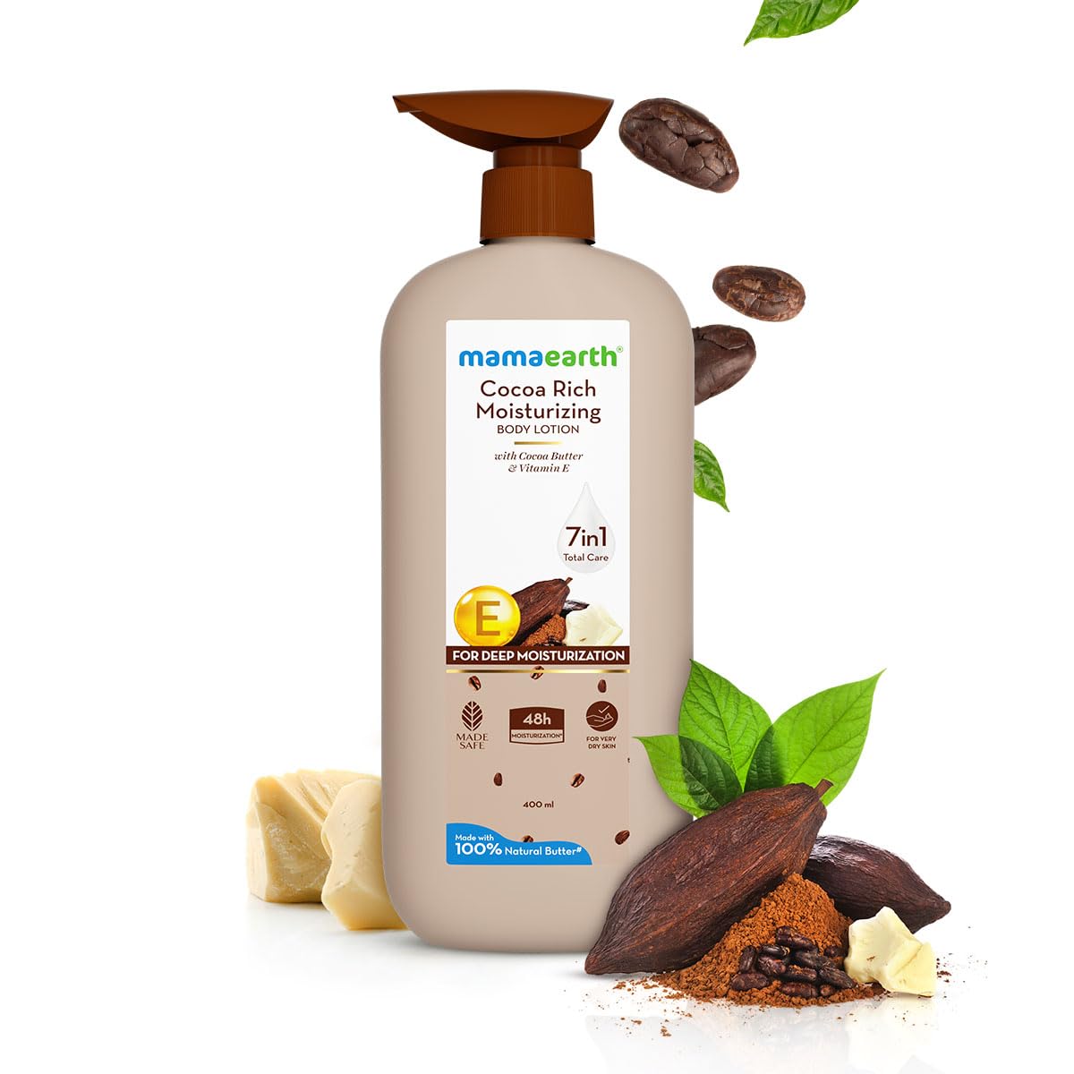 Mamaearth Cocoa Rich Moisturizing Body Lotion with Cocoa Butter & Vitamin E - 48H Deep Hydration for Very Dry Skin | 400ml Natural Body Lotion | 7-in-1 Total Care Benefits | Non-Greasy Formula for Smooth Skin | Perfect for Daily Moisturizing, Winter Care & Sensitive Skin Relief