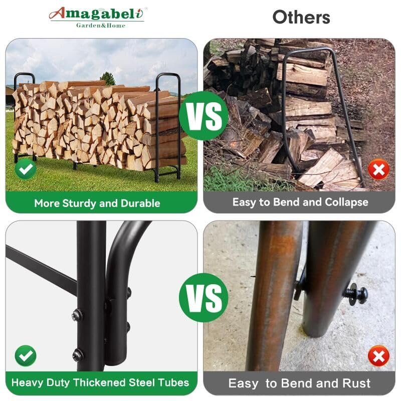 AMAGABELI Heavy-Duty 8ft Outdoor Firewood Rack with Waterproof Cover - Durable Log Holder for Fireplace, Fire Pit & Wood Storage - Perfect for Patio, Backyard, and Camping Use