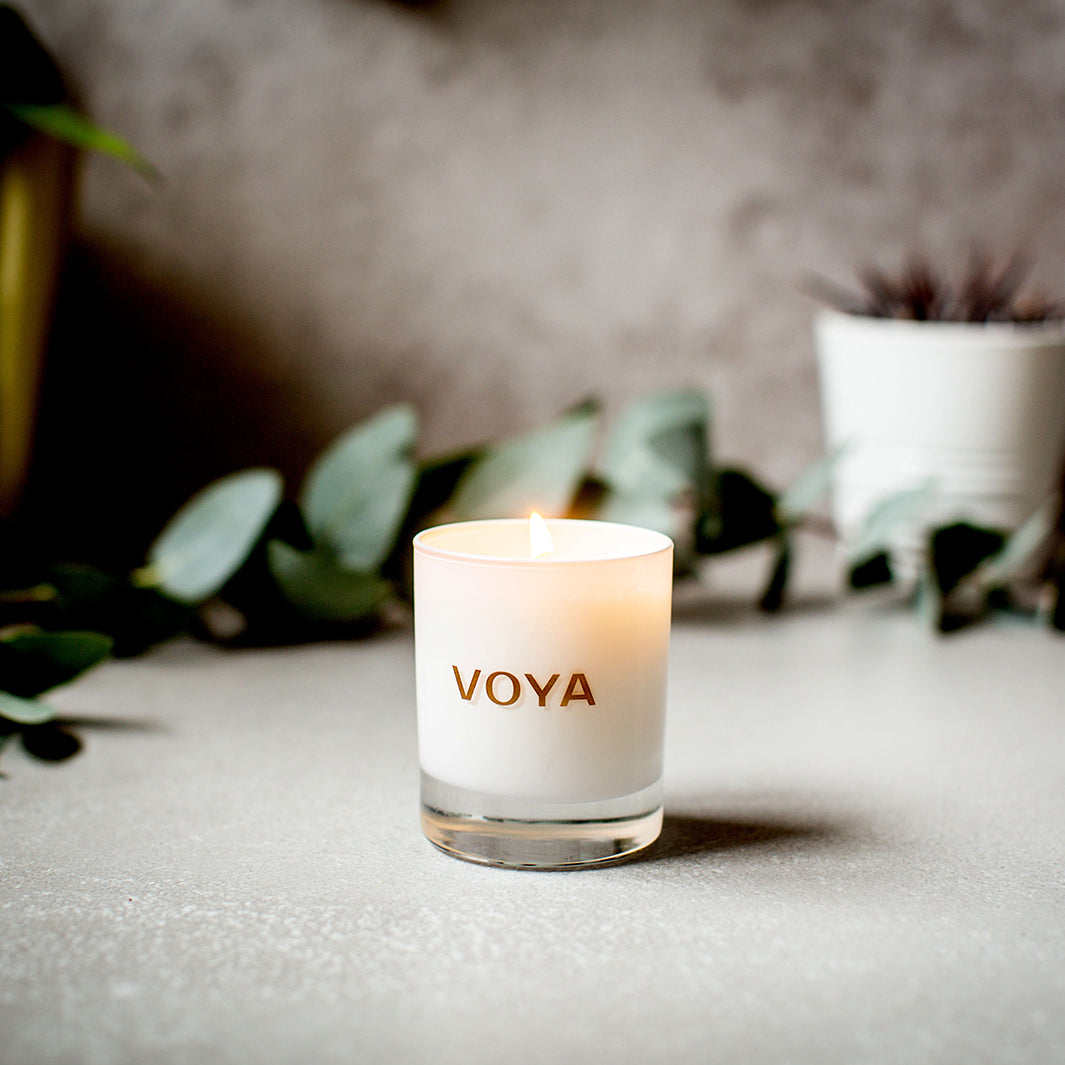 VOYA Luxury Scented Candle - Eucalyptus, Rosemary & Lime Aromatherapy for Relaxation & Stress Relief | Home Decor & Spa Gift